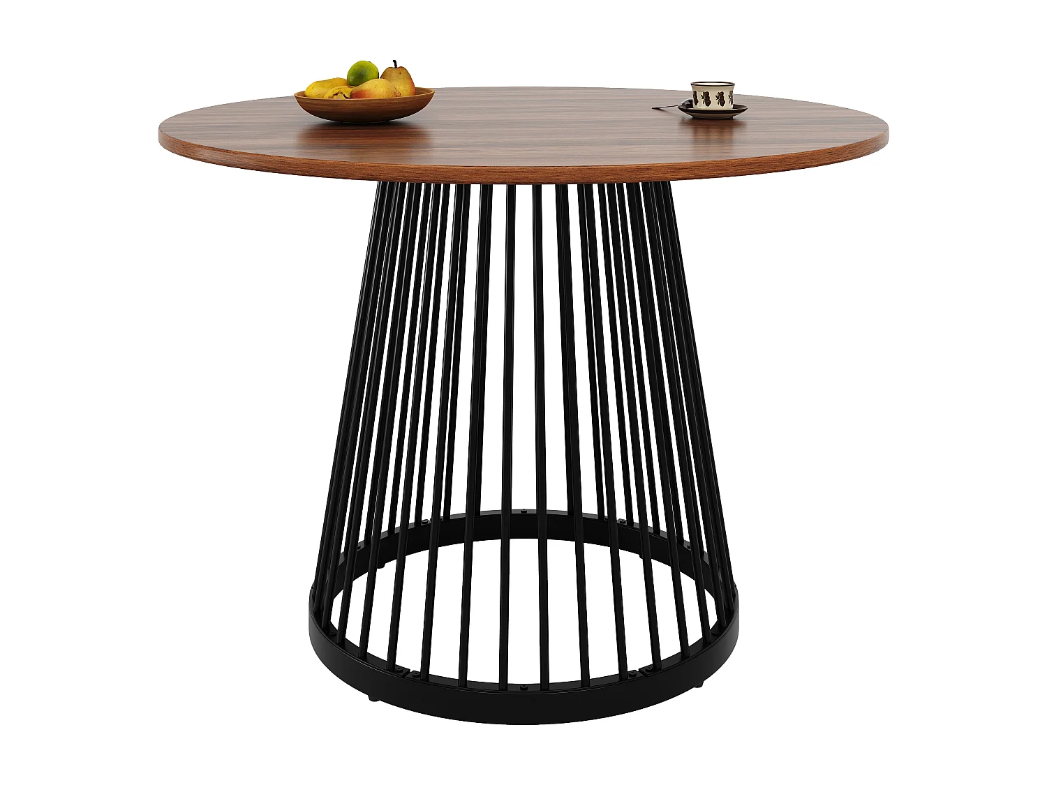 Table à manger ronde 80x80x76 cm, pieds réglables, usage polyvalent, MDF et métal, noyer et noir