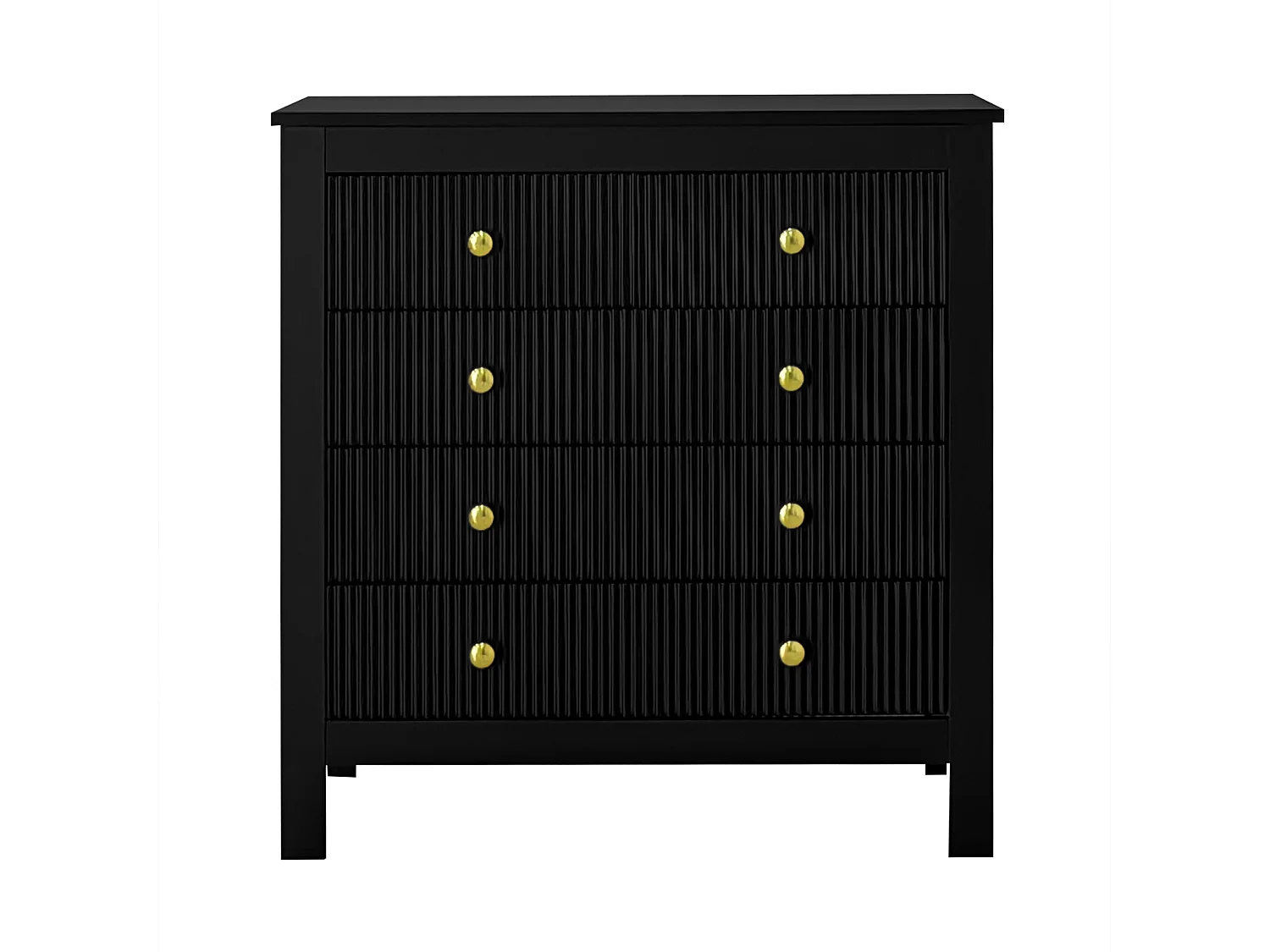 Commode 79x39.5x80.5 cm, 5 tiroirs texturés, poignées dorées, pieds épais, panneaux de particules noir