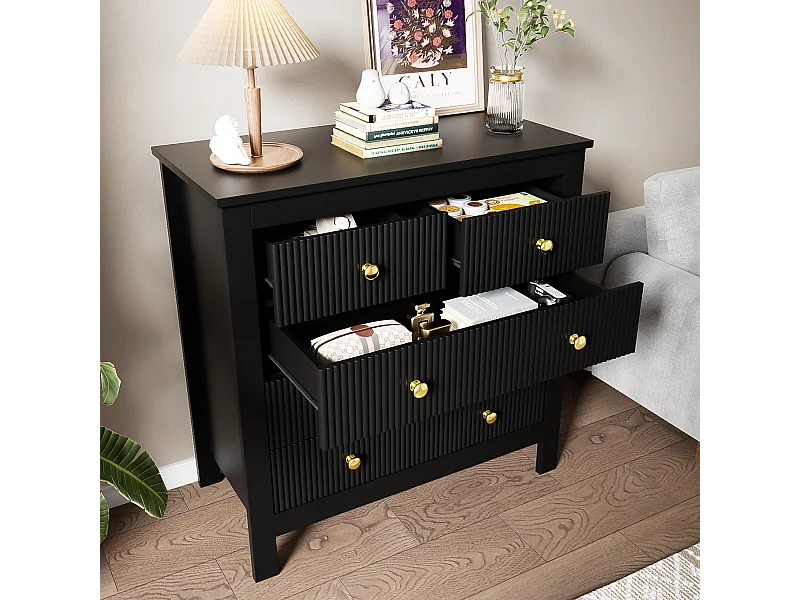 Buffet 79x39.5x80.5 cm 5 tiroirs - meuble de rangement - noir