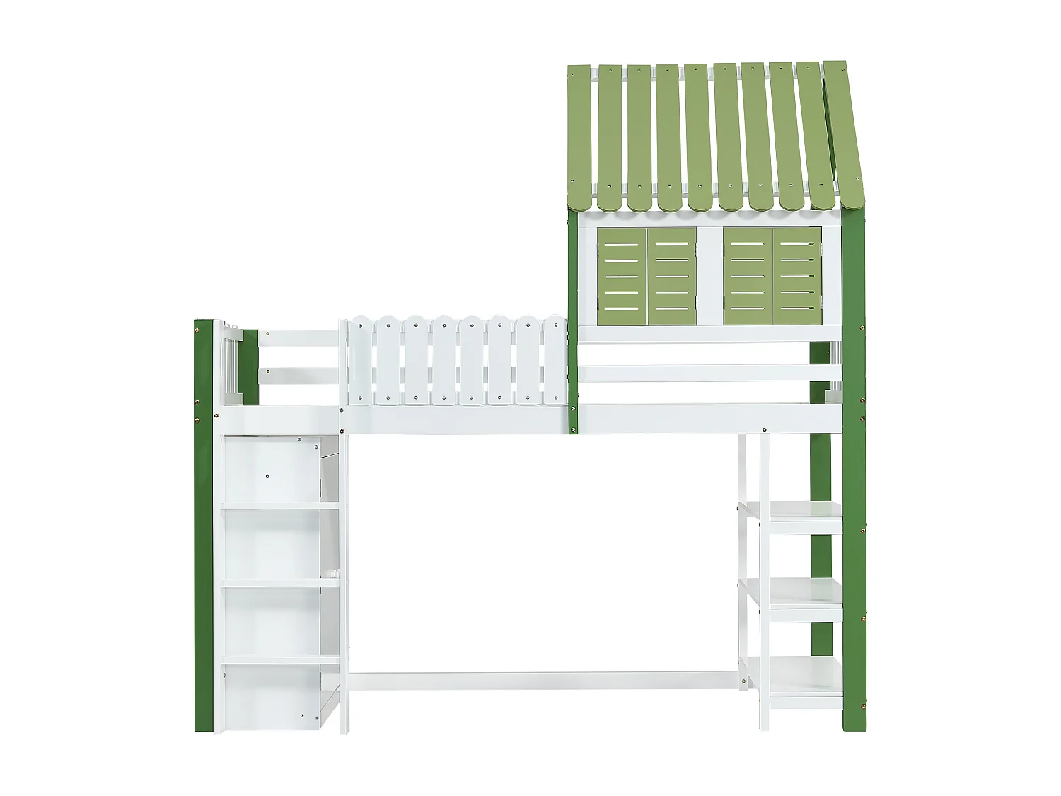 Lit superposé 90x200cm avec échelle et armoire et rangement et rambarde antichute en blanc pour enfants et adolescents