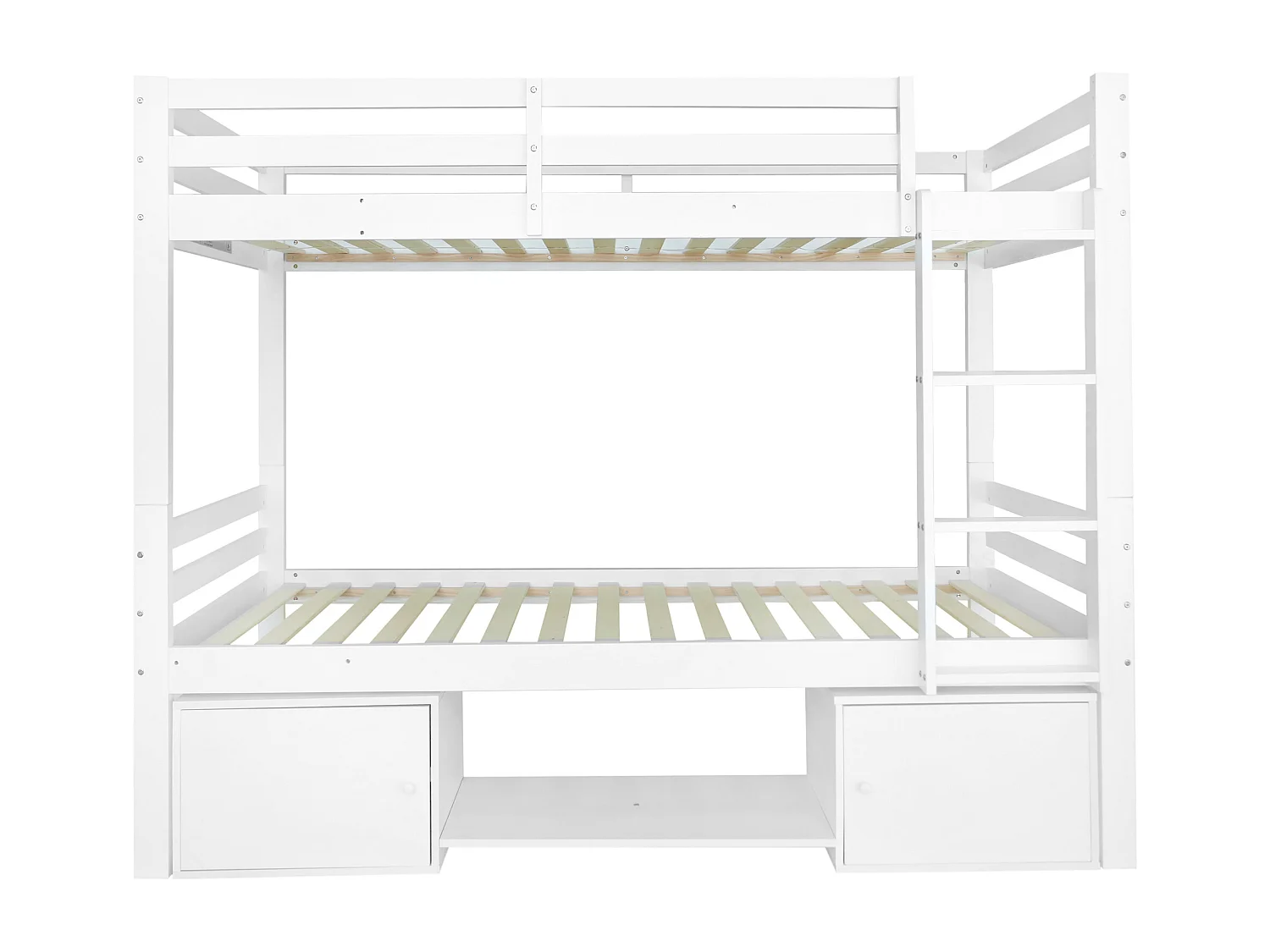 Lit superposé 90x200cm avec étagère à chaussures et placards de rangement Matériau MDF en blanc pour enfants et adolescents