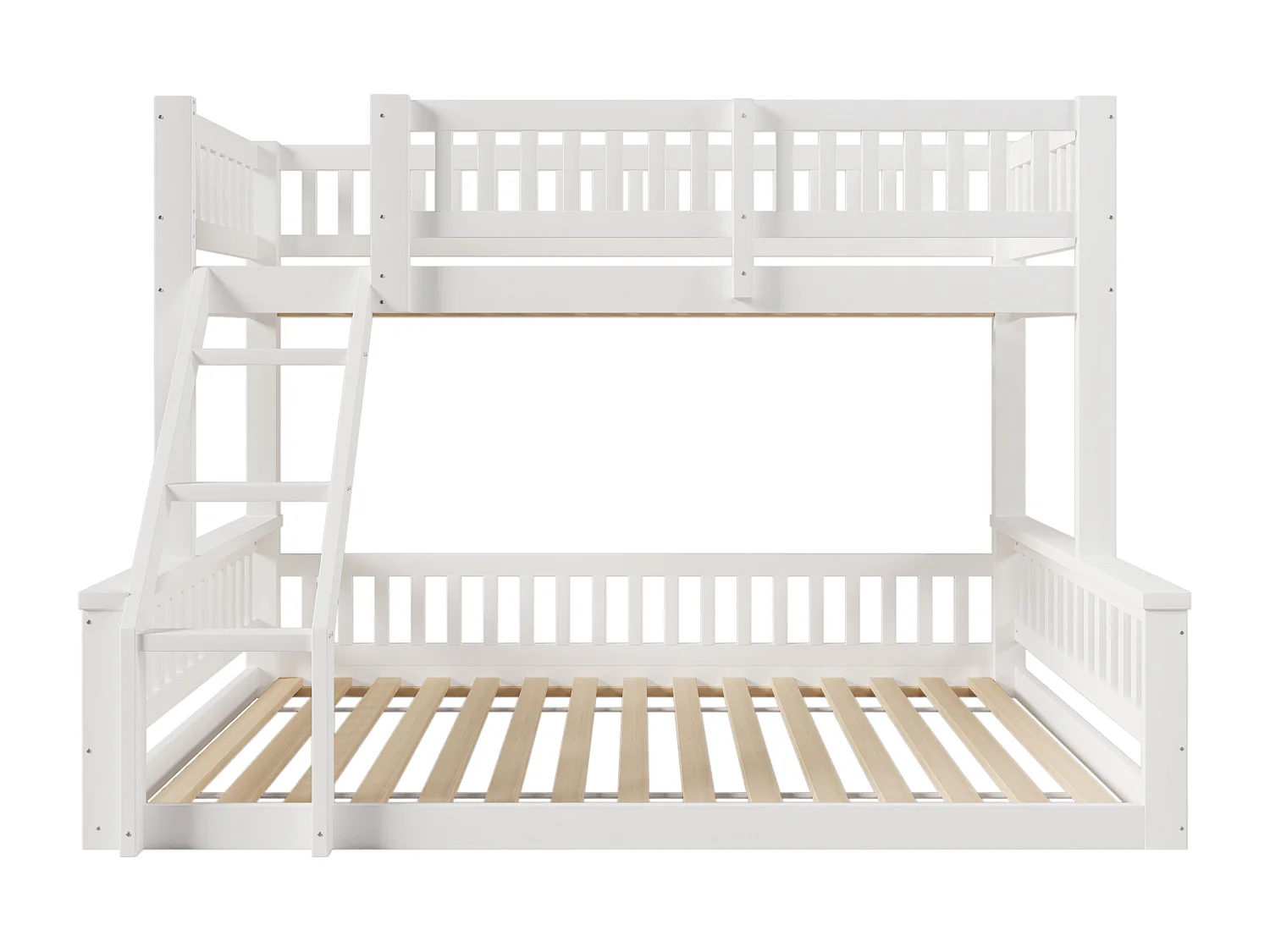 Lit superposé 90x200cm avec échelle et rambarde en blanc pour enfants et adolescents