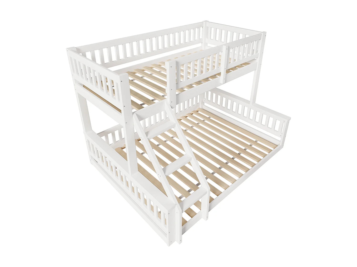 Lit superposé 90x200cm avec échelle et rambarde en blanc pour enfants et adolescents