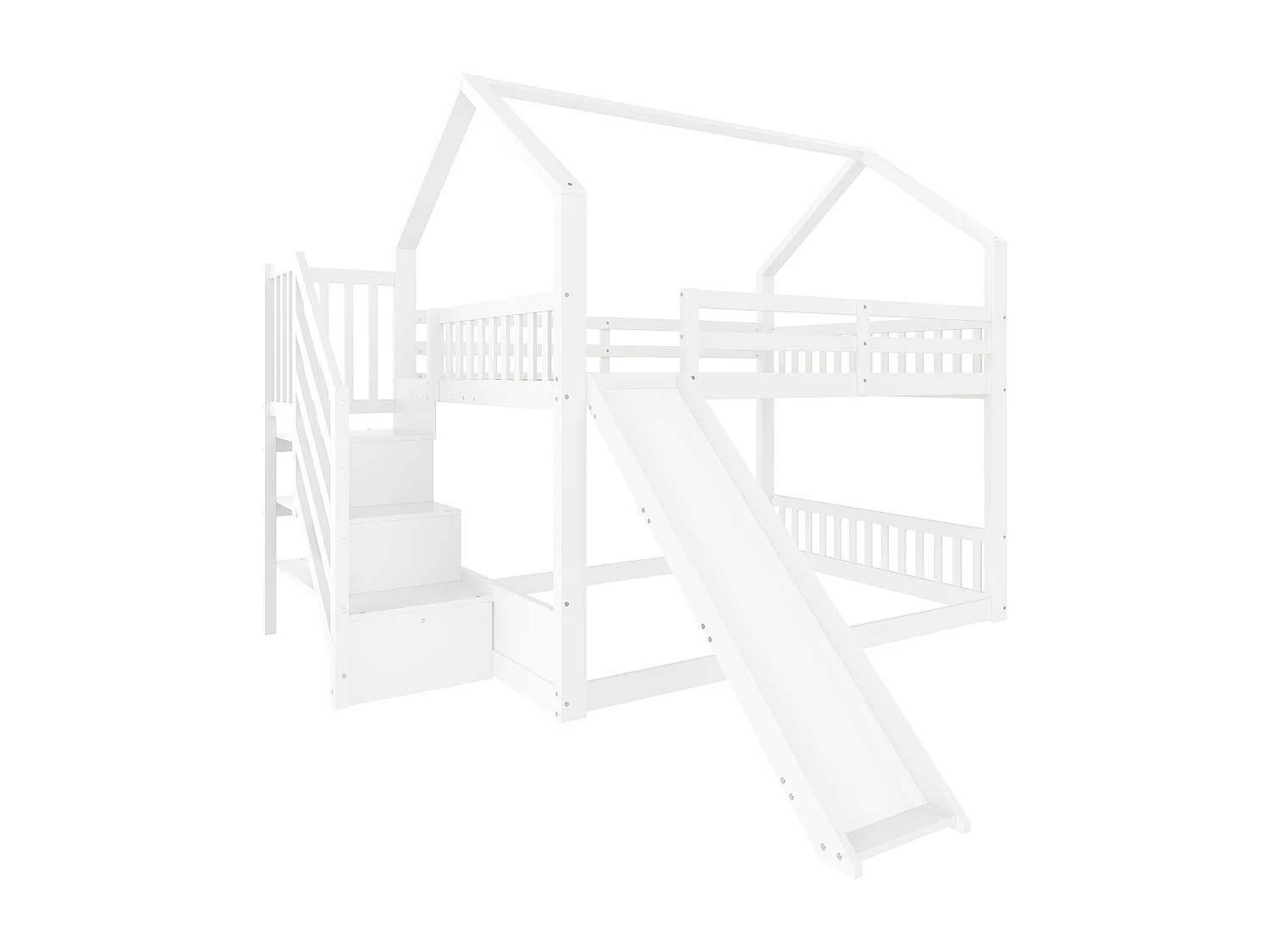 Lit superposé 140x200 cm avec sommier - protection anti-chute et glissières et rangements - bois - blanc (sans matelas)