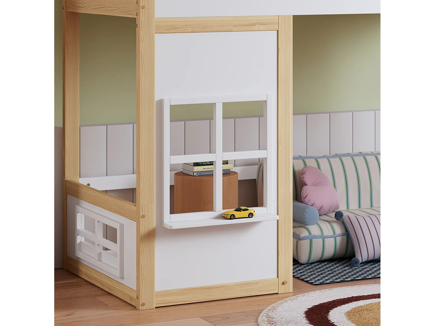 Lit superposé 90x200cm avec échelle et rambarde Matériau MDF en blanc pour enfants et adolescents