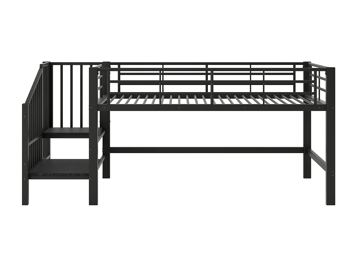 Lit superposé 90x200cm avec Échelle de rangement Matériaux MDF en noir pour enfants et adolescents