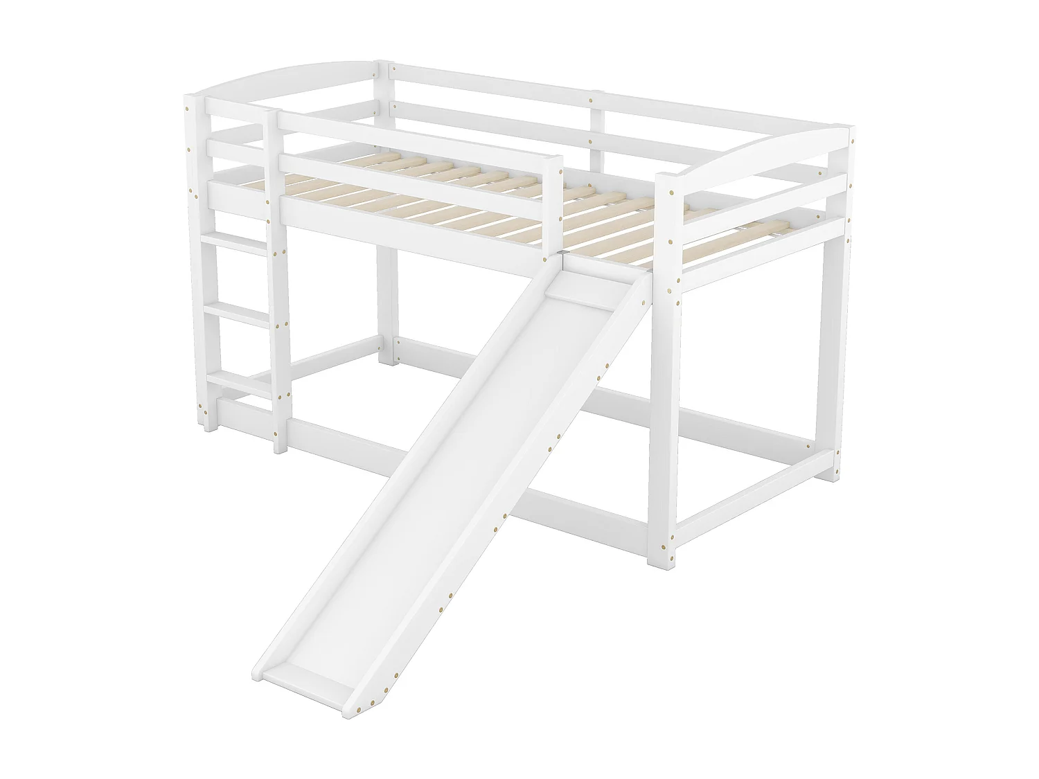 Lit superposé enfant 90x200 cm avec toboggan et échelle réversibles, bois de pin et MDF, blanc (Sans matelas)