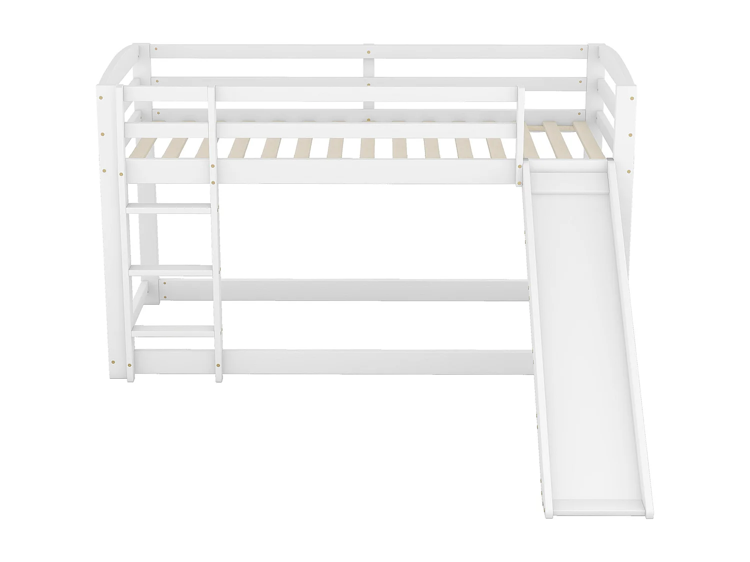 Lit superposé enfant 90x200 cm avec toboggan et échelle réversibles, bois de pin et MDF, blanc (Sans matelas)