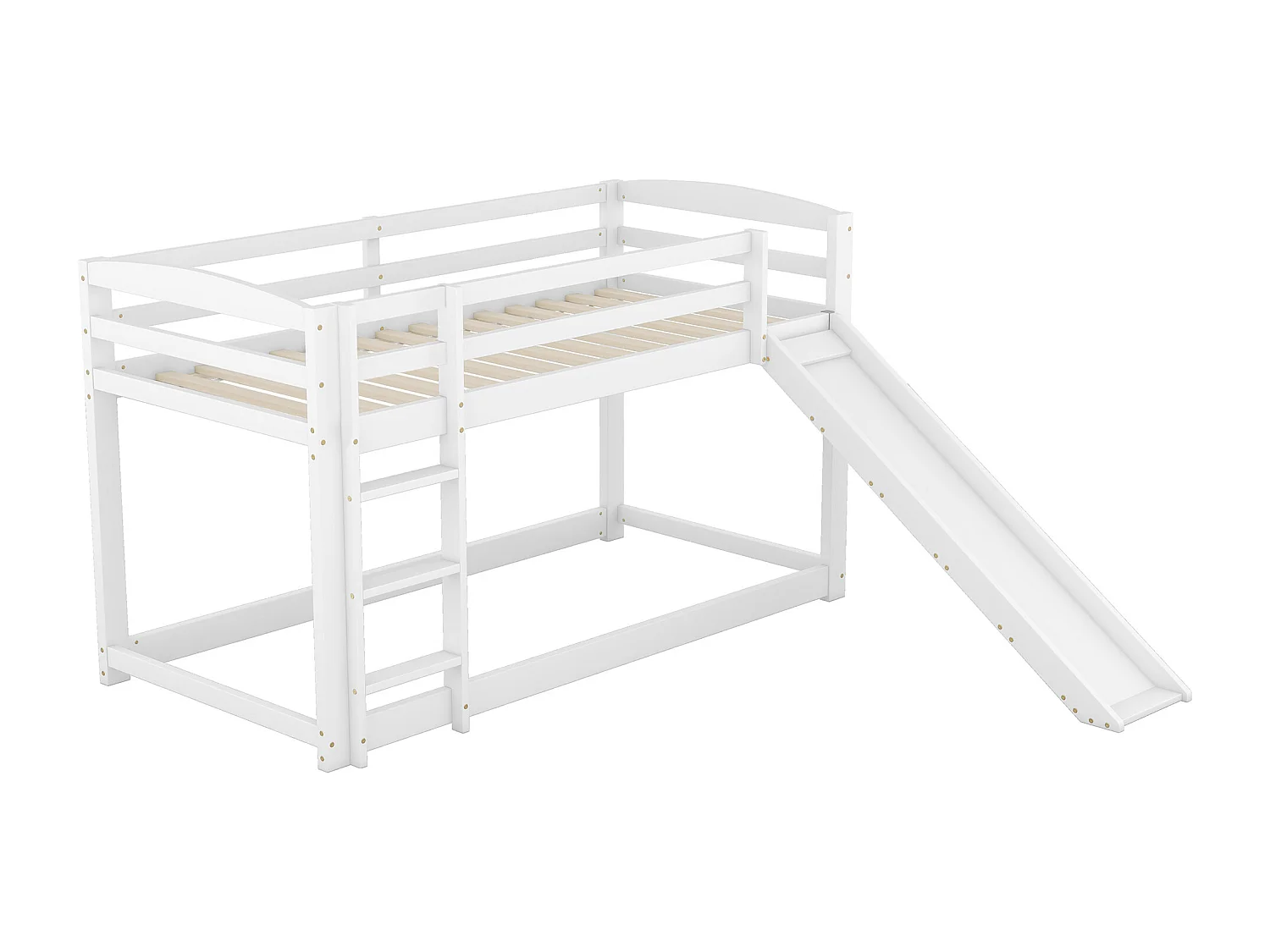 Lit superposé enfant 90x200 cm avec toboggan et échelle réversibles, bois de pin et MDF, blanc (Sans matelas)
