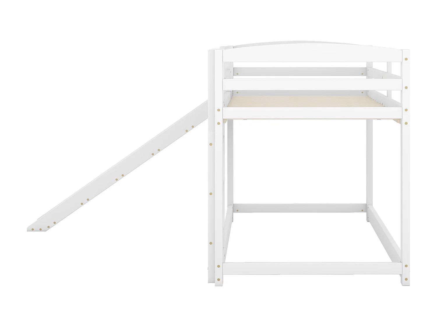 Lit superposé enfant 90x200 cm avec toboggan et échelle réversibles, bois de pin et MDF, blanc (Sans matelas)