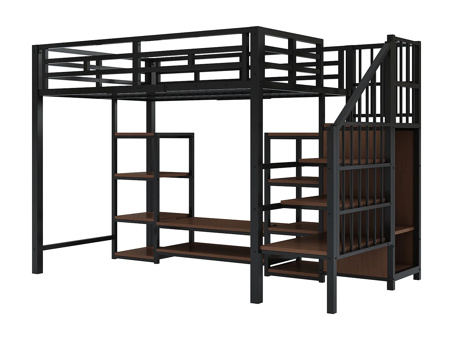 Lit superposé 90x200cm avec meuble TV etprise électrique et crochet de sécurité et rangement en noir pour enfants et adolescents