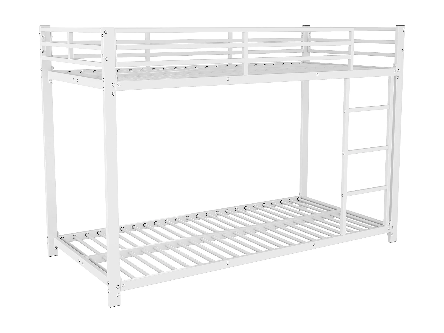Lit superposé enfant 90x200 cm avec barrières de sécurité, sommier à lattes métal blanc (Sans matelas)
