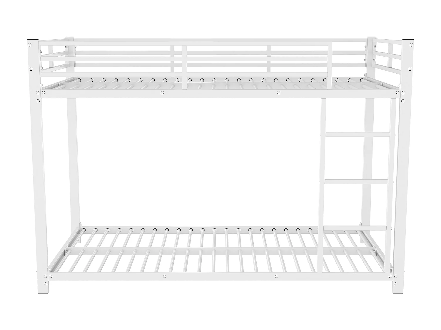 Lit superposé enfant 90x200 cm avec barrières de sécurité, sommier à lattes métal blanc (Sans matelas)