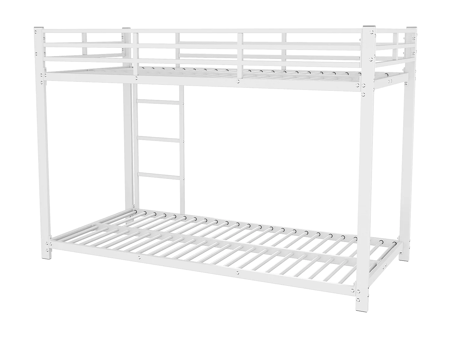 Lit superposé enfant 90x200 cm avec barrières de sécurité, sommier à lattes métal blanc (Sans matelas)