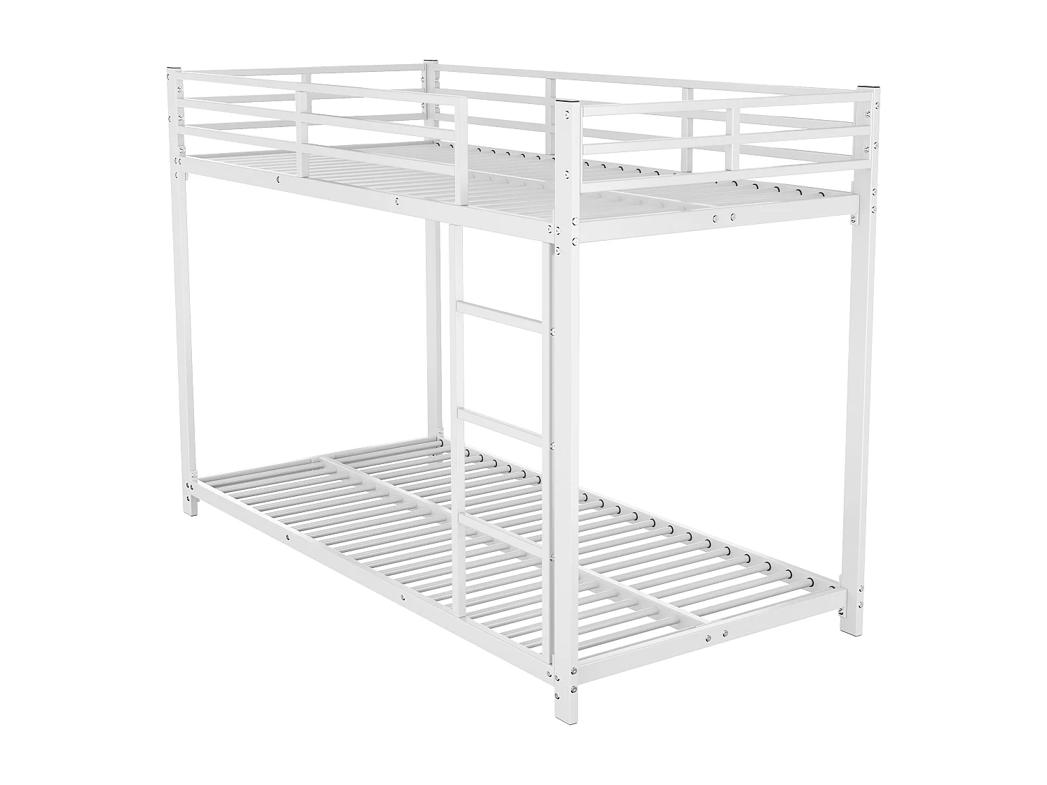 Lit superposé enfant 90x200 cm avec barrières de sécurité, sommier à lattes métal blanc (Sans matelas)
