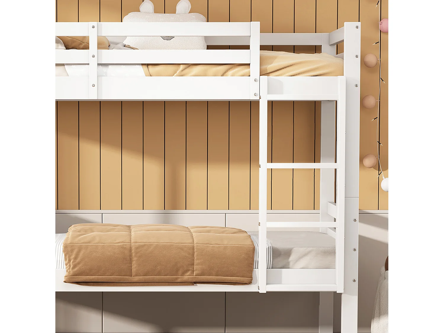 Lit superposé 90x200cm avec échelle et barrières de sécurité Structure en pin en blanc pour enfants et adolescents