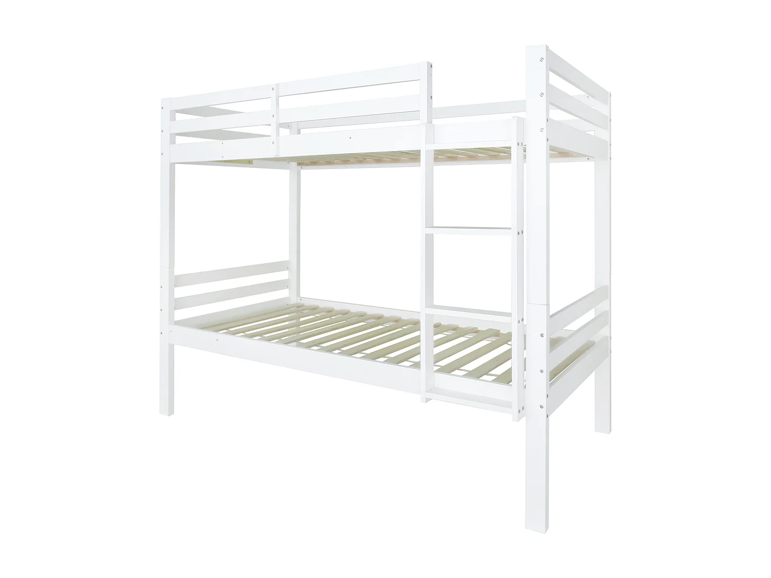 Lit superposé enfant 90x200 cm avec échelle 3 marches et barrière, séparable en 2 lits simples, bois, blanc (Sans matelas)