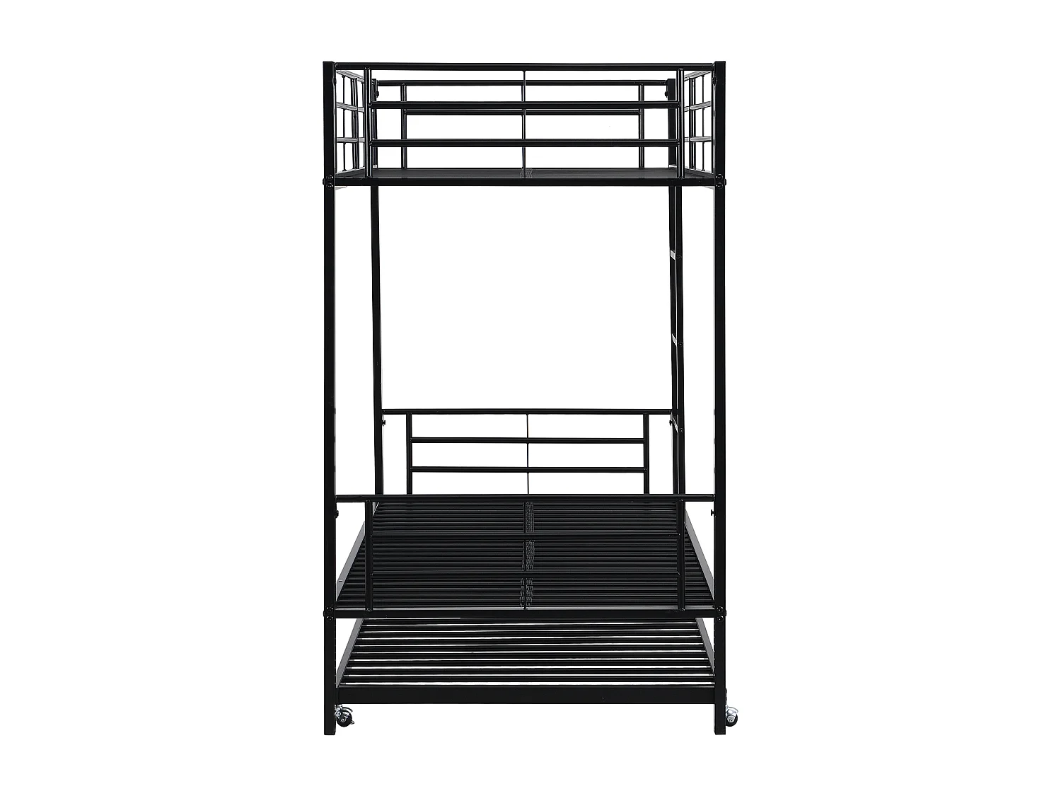 Lit superposé 90x200 cm et 90x190 cm avec lit gigogne et échelle, métal noir (Sans matelas)