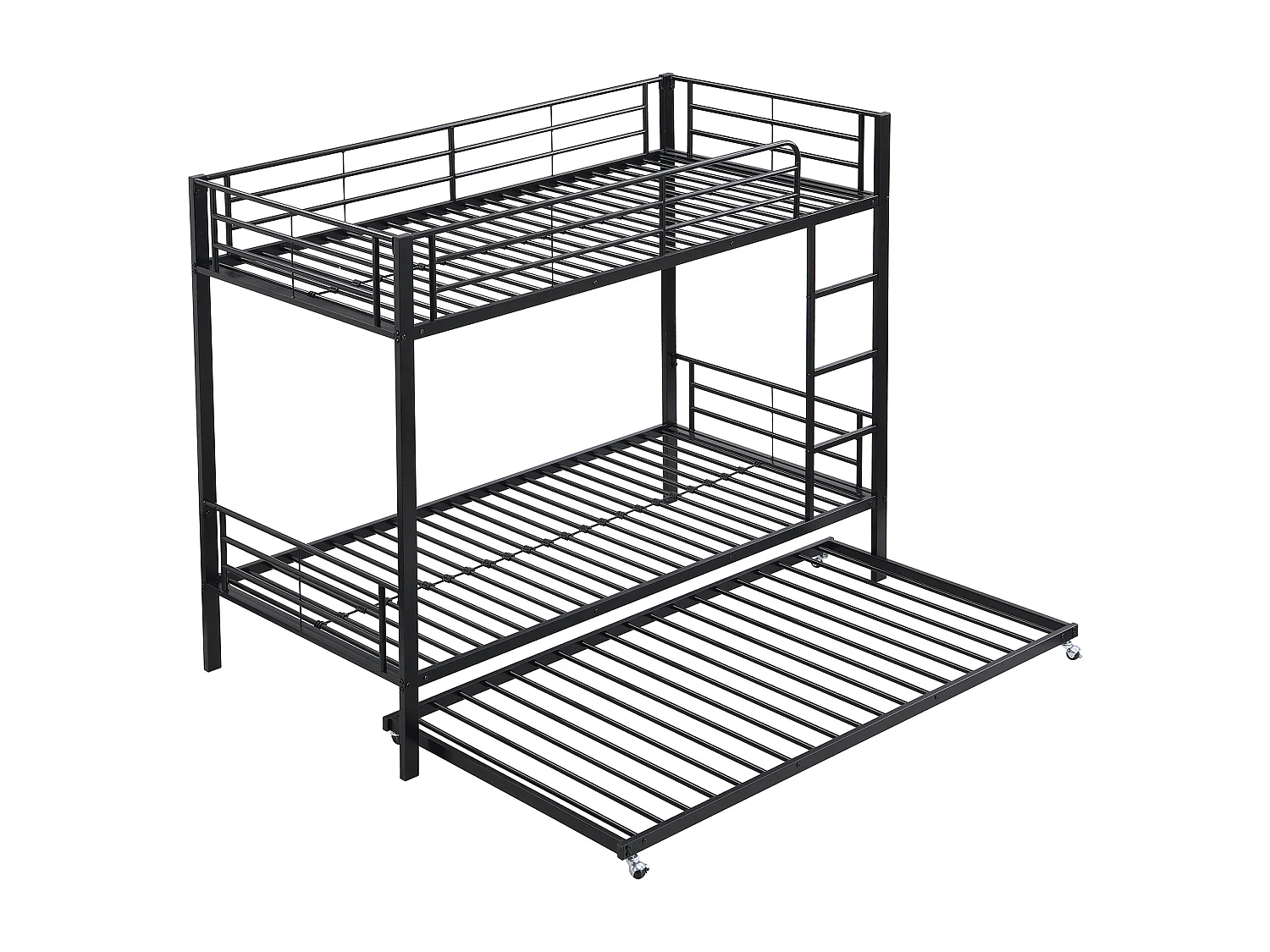 Lit superposé 90x200 cm et 90x190 cm avec lit gigogne et échelle, métal noir (Sans matelas)
