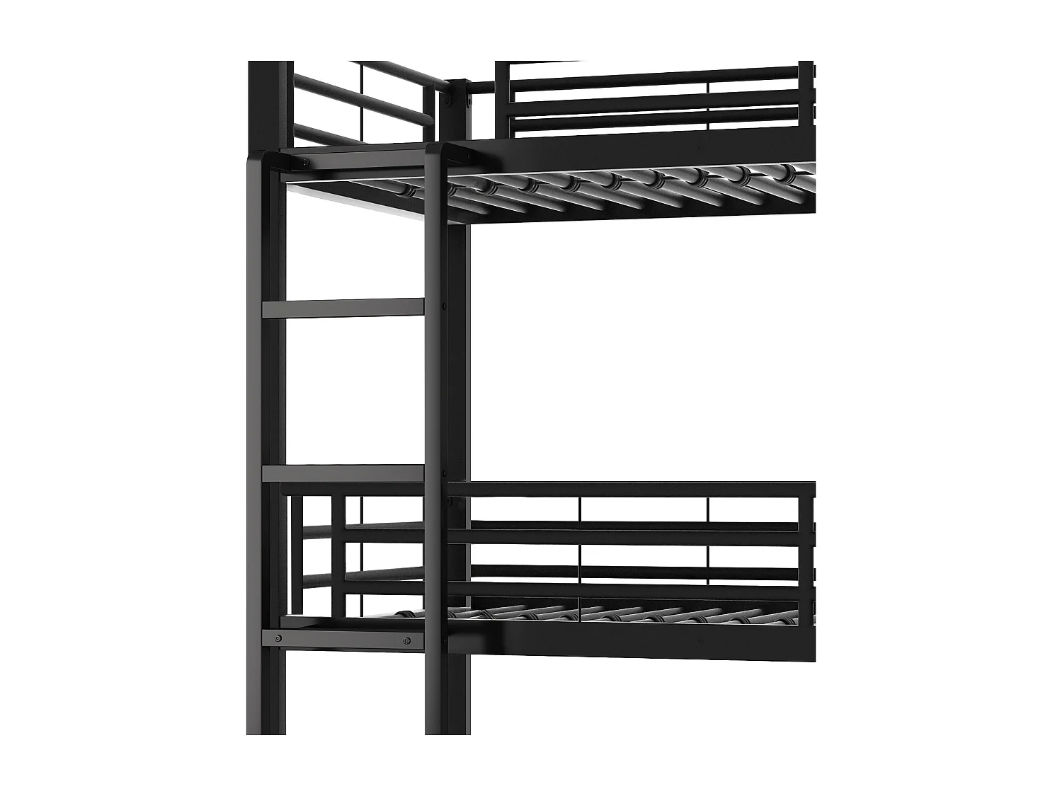 Lit superposé triple 90x200 cm avec sommier - protection anti-chute et éhelle - métal - noir (sans matelas)