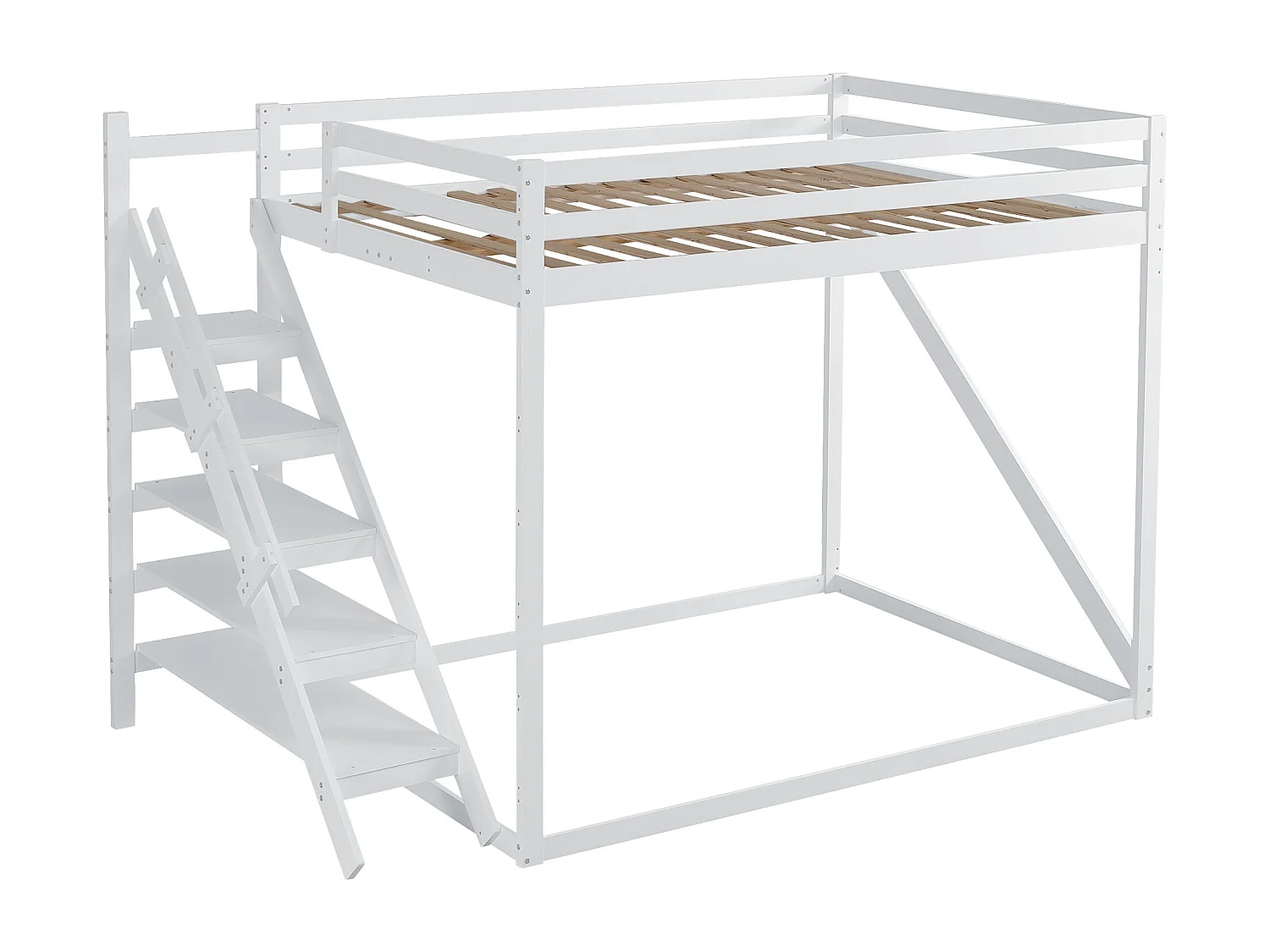 Lit superposé 140x200cm avec Échelle et barrière de sécurité en blanc pour Adulte et adolescent