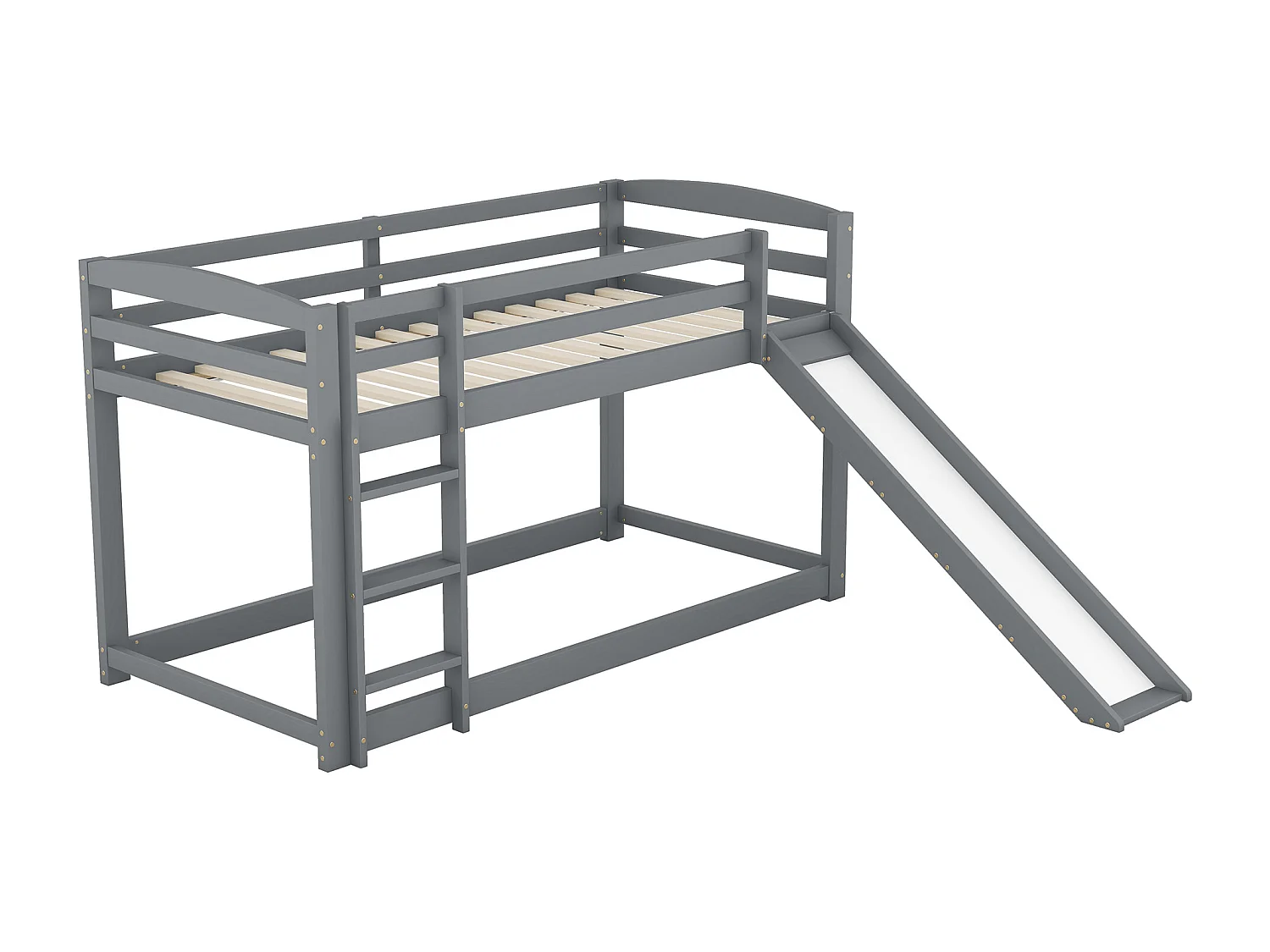 Lit superposé enfant 90x200 cm avec toboggan et échelle réversible, pin et MDF blanc (Sans matelas)
