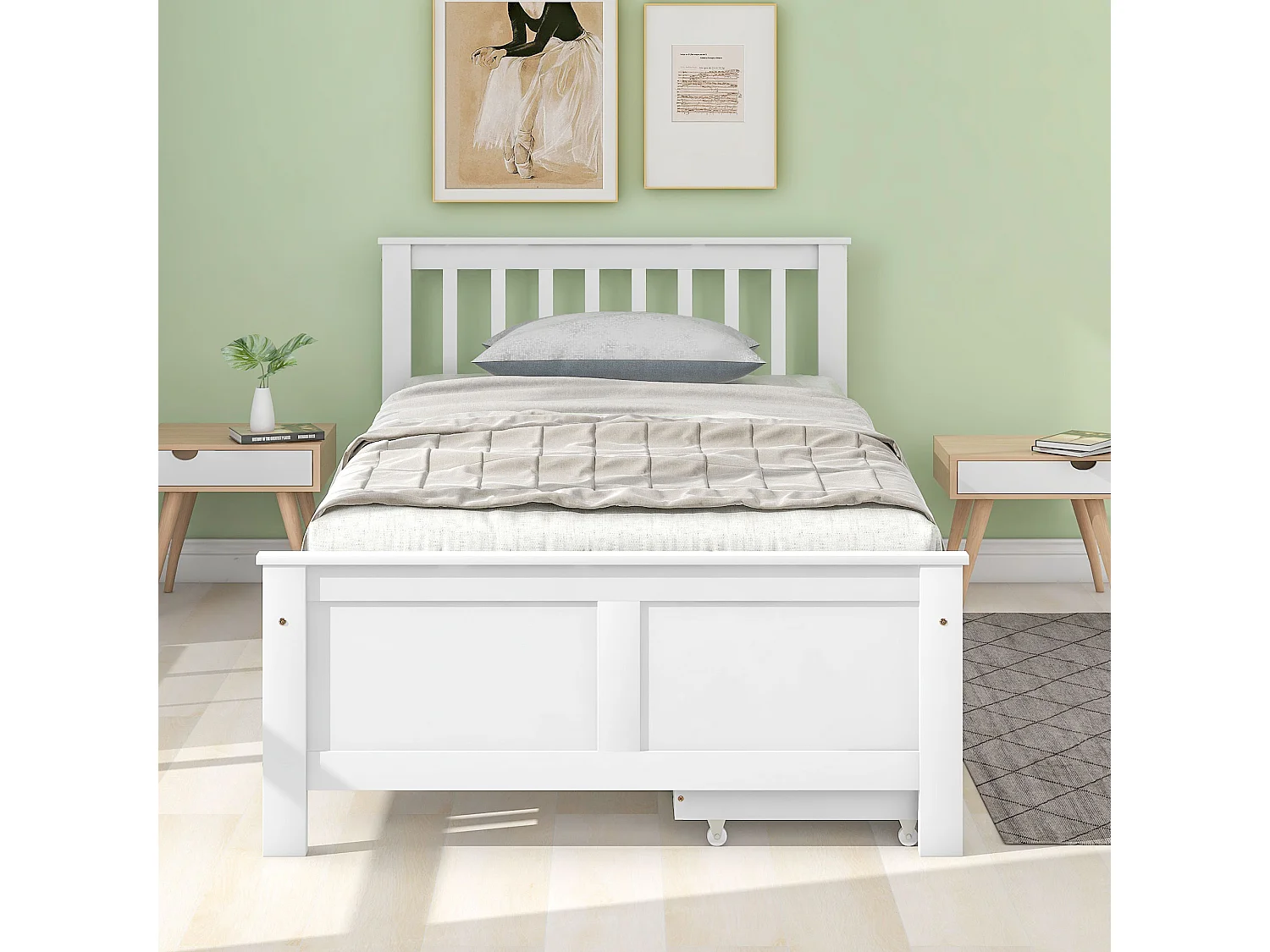 Lit enfant 90x200cm avec deux tiroirs cadre en pin Matériaux MDF en blanc pour enfants et adolescents