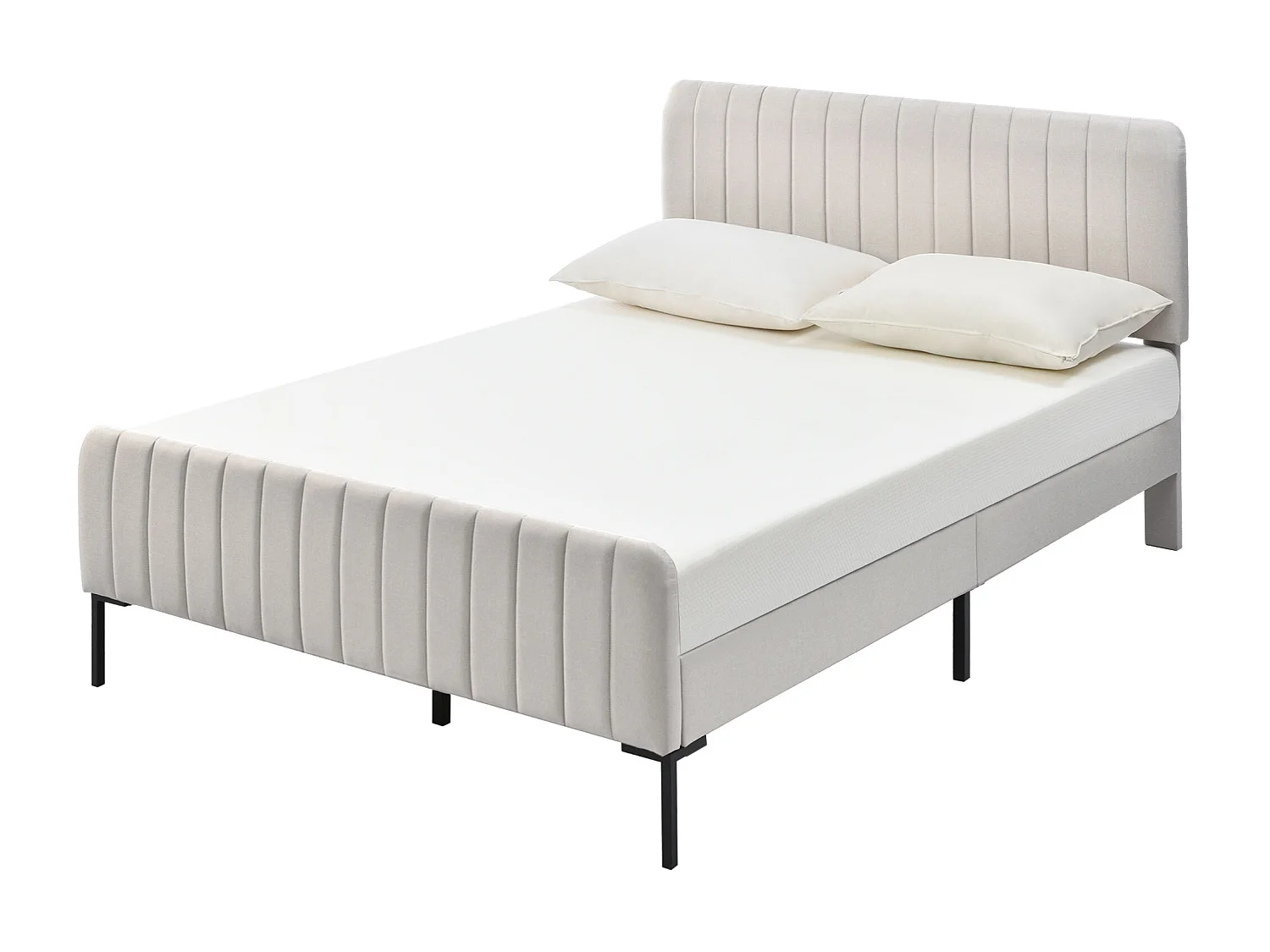 Lit double 160x200 cm avec tête de lit réglable et sommier à lattes, en lin gris beige (Sans matelas)