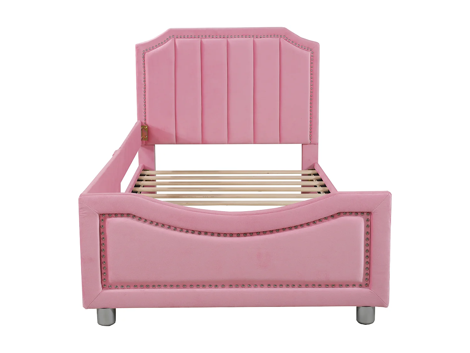 Lit enfant 90x200cm avec Dossier et accoudoirs Sommier à lattes en rose pour enfants et adolescents