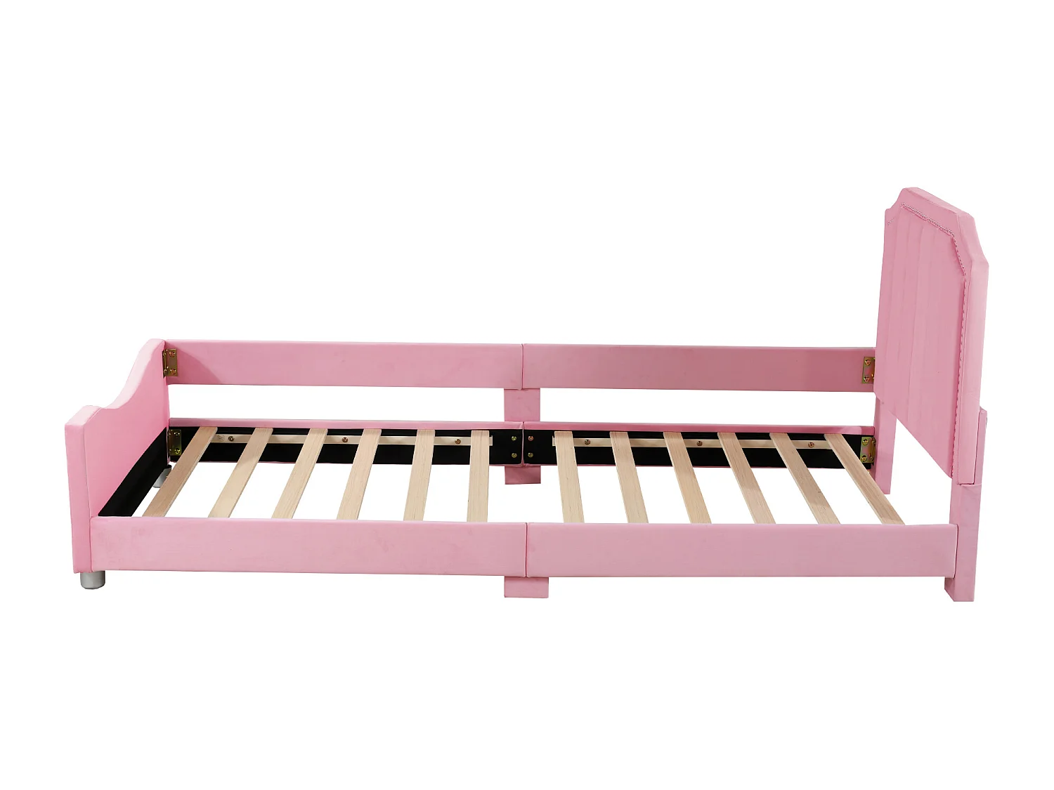 Lit enfant 90x200cm avec Dossier et accoudoirs Sommier à lattes en rose pour enfants et adolescents