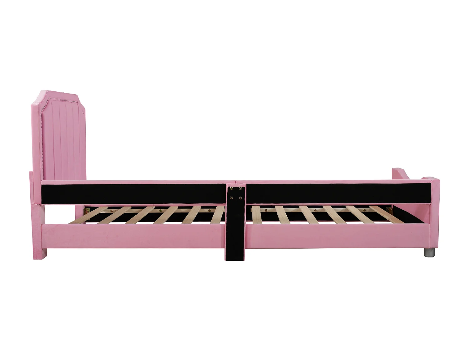 Lit enfant 90x200 cm avec dossier et accoudoirs, style canapé, bois flanelle et métal rose (Sans matelas)