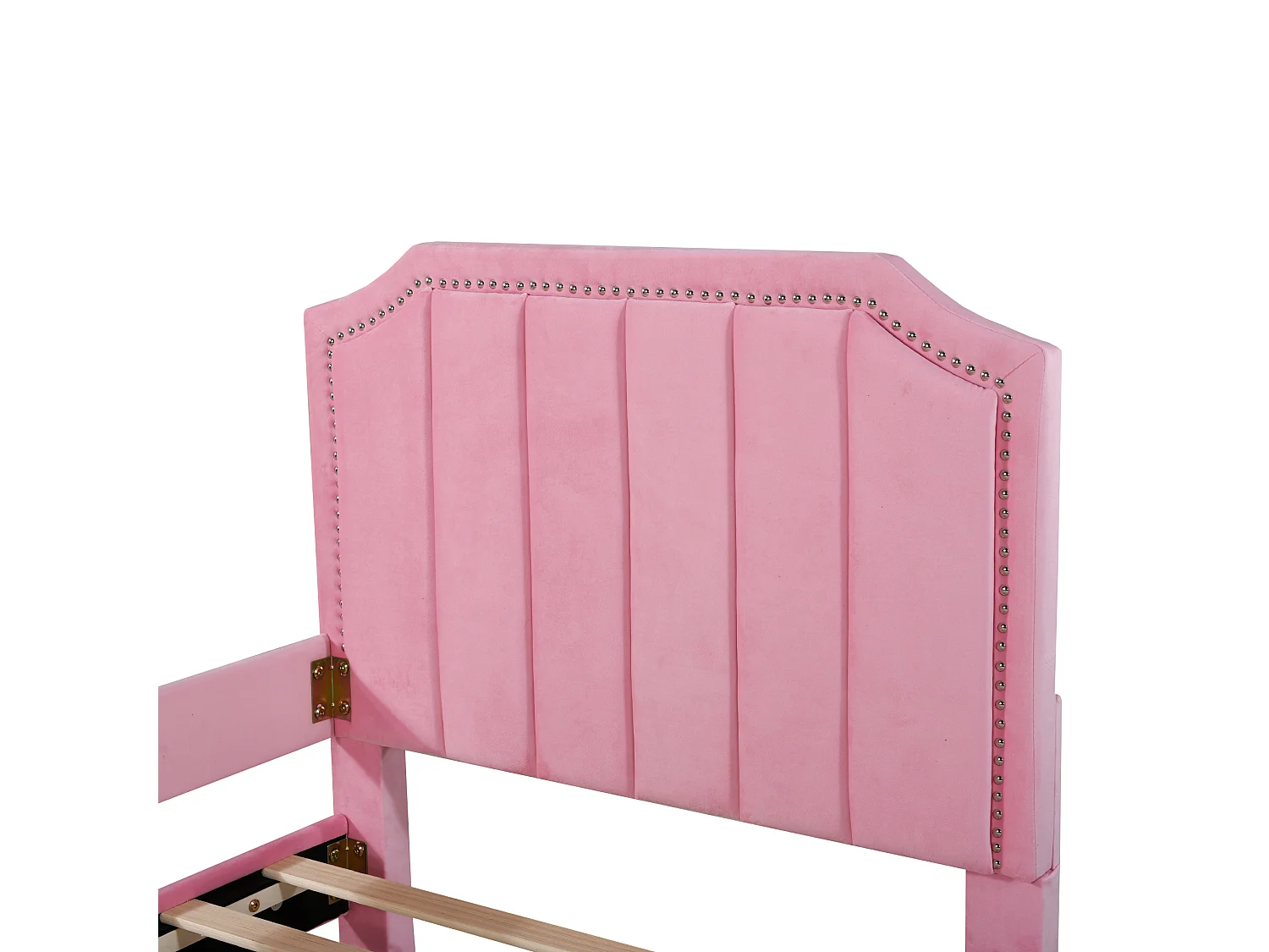 Lit enfant 90x200 cm avec dossier et accoudoirs, style canapé, bois flanelle et métal rose (Sans matelas)