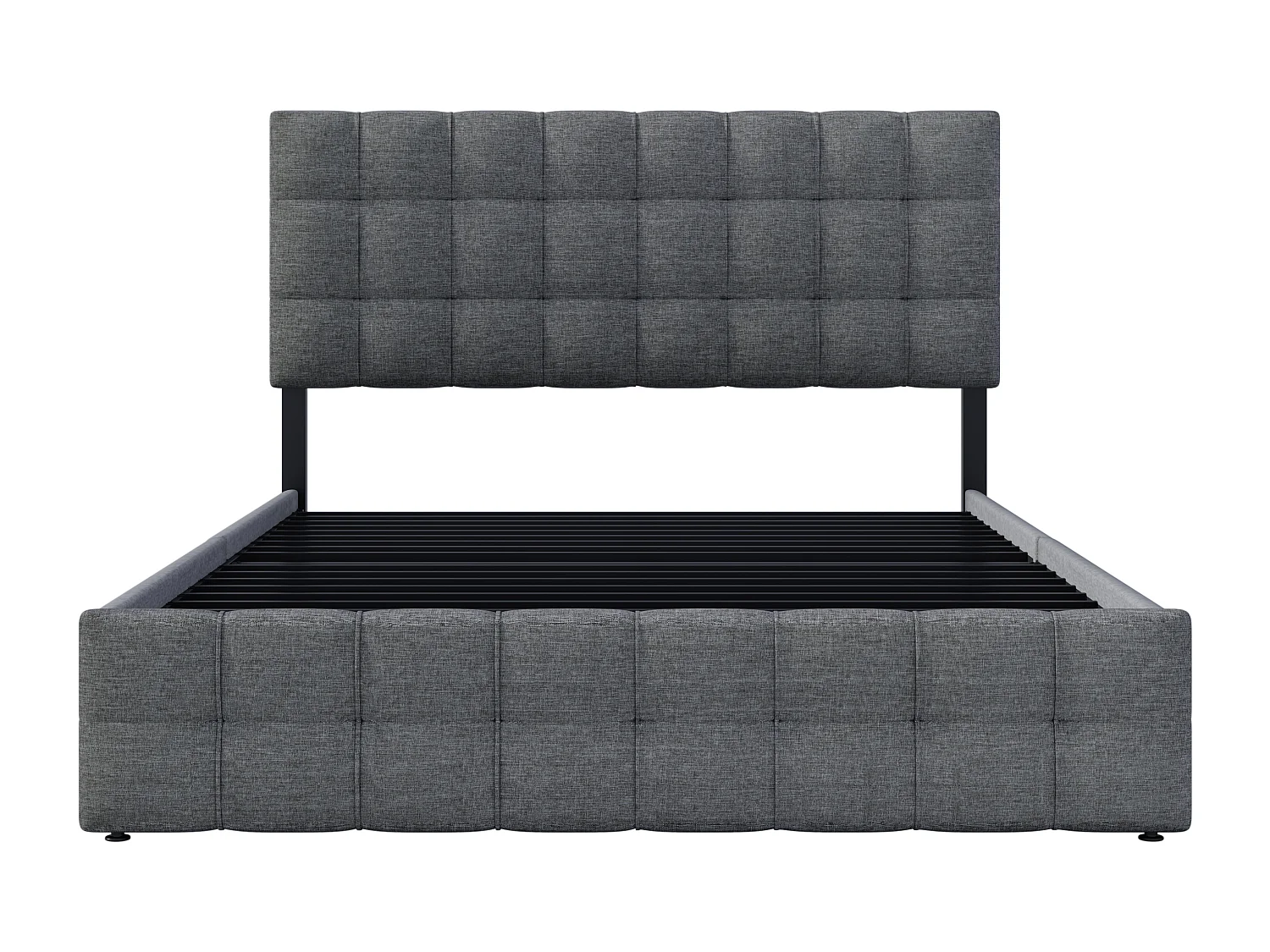 Lit double 140x200 cm avec sommier - tête de lit réglable en hauteur et 4 tiroirs - cadre métallique - lin gris (sans matelas)