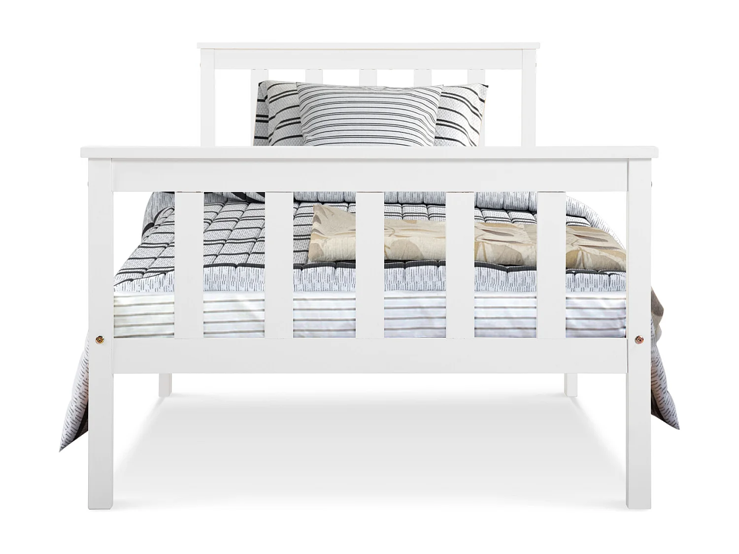 Lit simple 90x200 cm avec tête de lit et sommier à lattes, design compact, bois, blanc (Sans matelas)