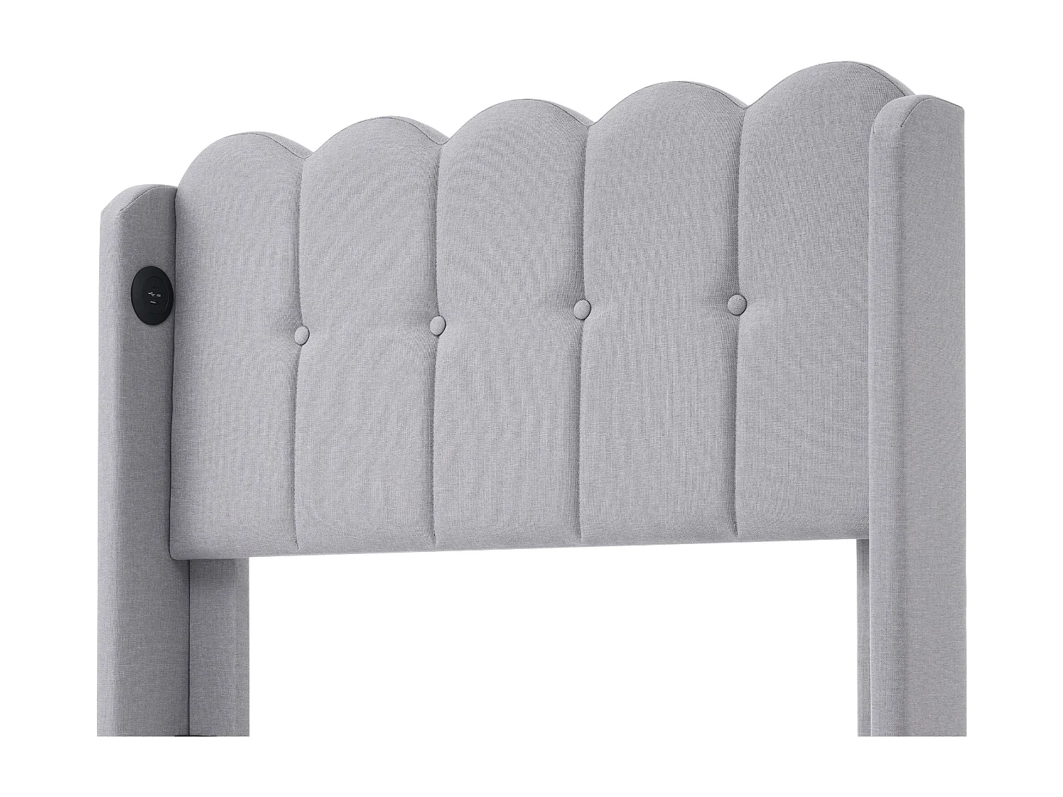 Lit simple 90x200 cm avec USB et USB C, sommier à lattes et tête de lit rembourrée, tissu lin gris (Avec matelas)