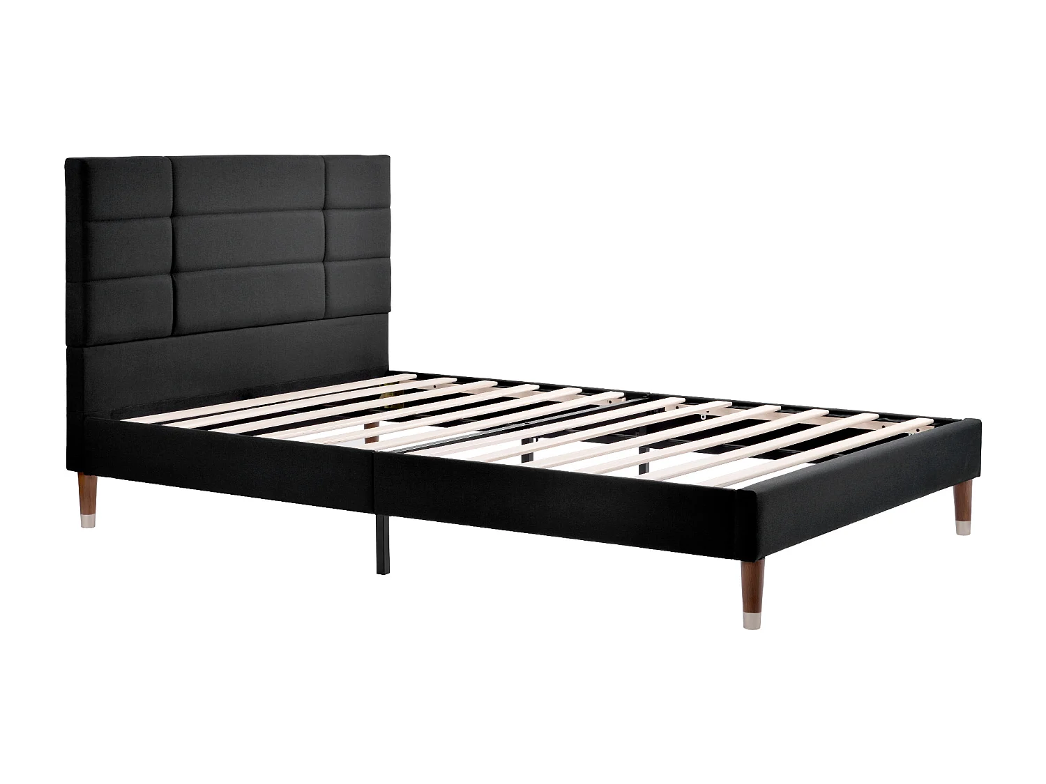 Lit double 140x200 cm avec matelas, tête de lit rembourrée, rangement sous le lit, bois, noir (Avec matelas)