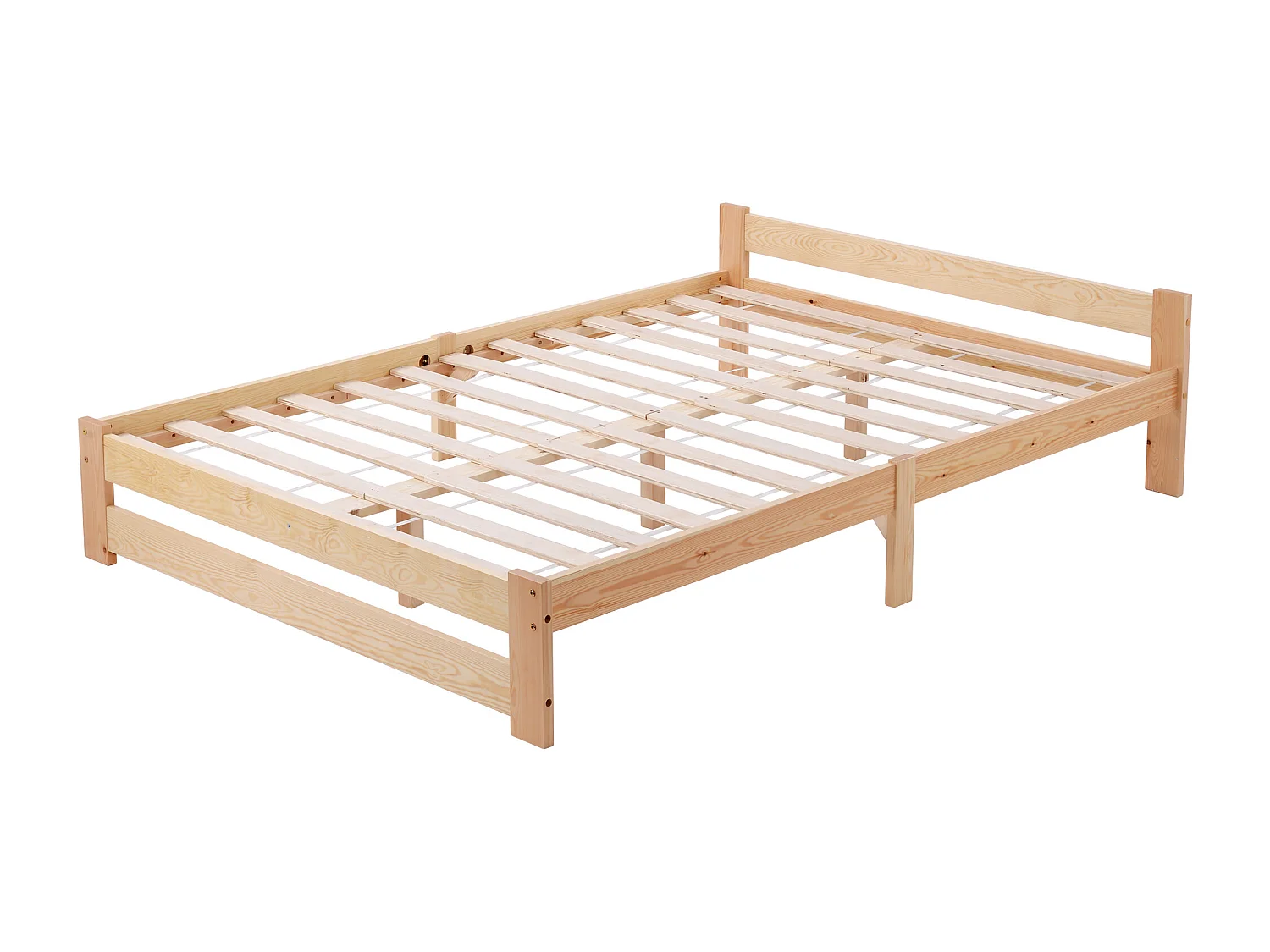 Lit double 140x200 cm avec tête de lit et structure stable, bois, naturel (Sans matelas)