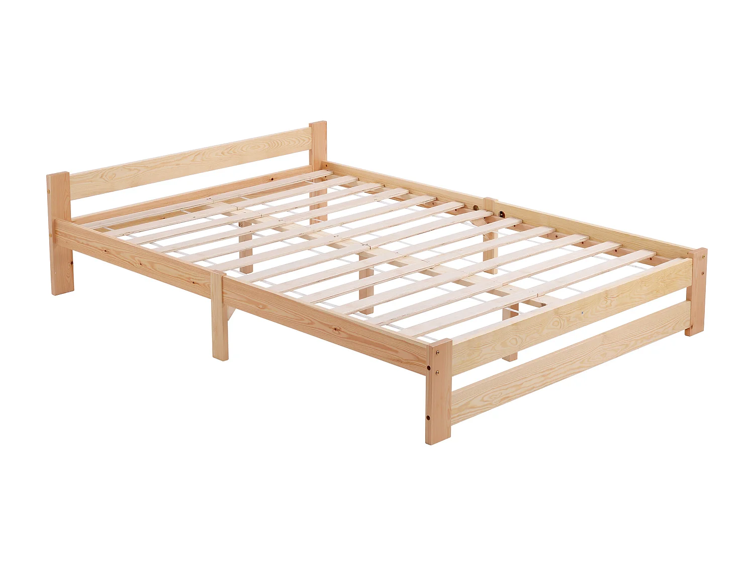 Lit double 140x200 cm avec tête de lit et structure stable, bois, naturel (Sans matelas)