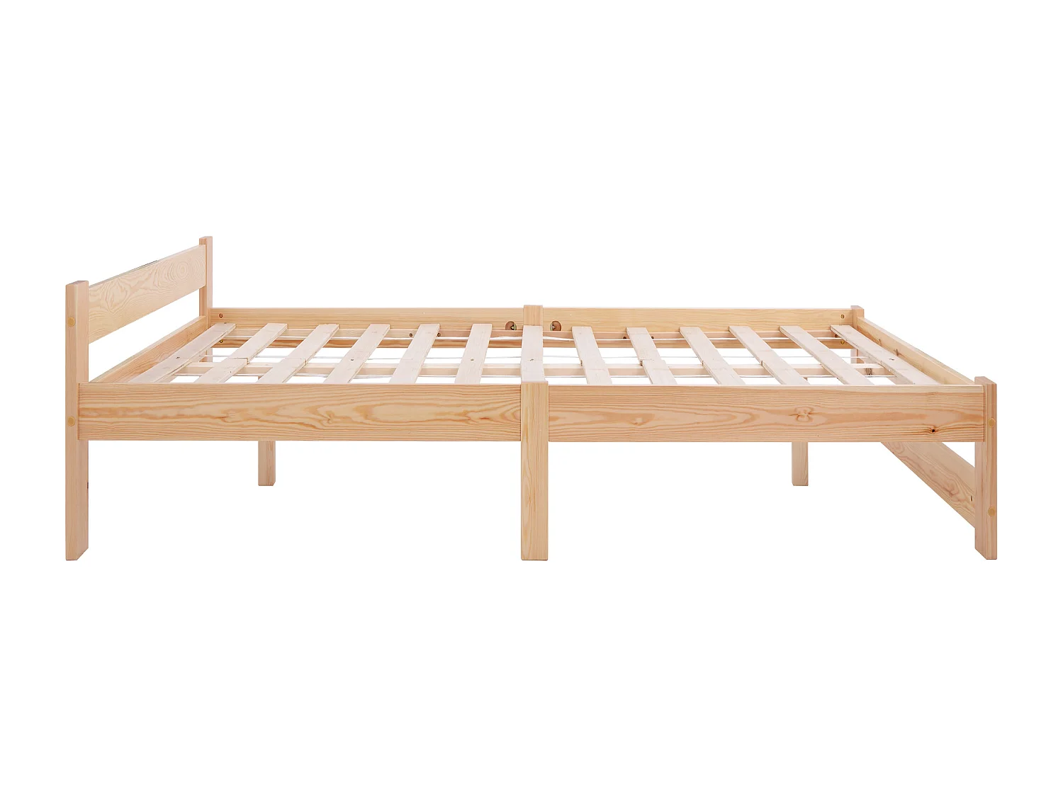 Lit double 140x200 cm avec tête de lit et structure stable, bois, naturel (Sans matelas)