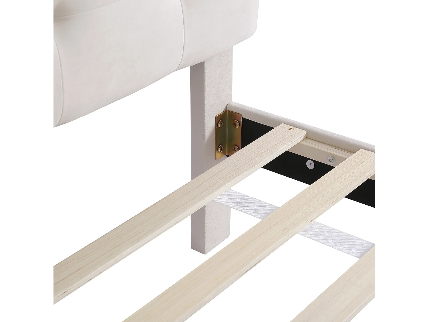 Lit enfant 90x200cm avec sommier à lattes et une tête de lit et deux tiroirs en beige pour enfants et adolescents