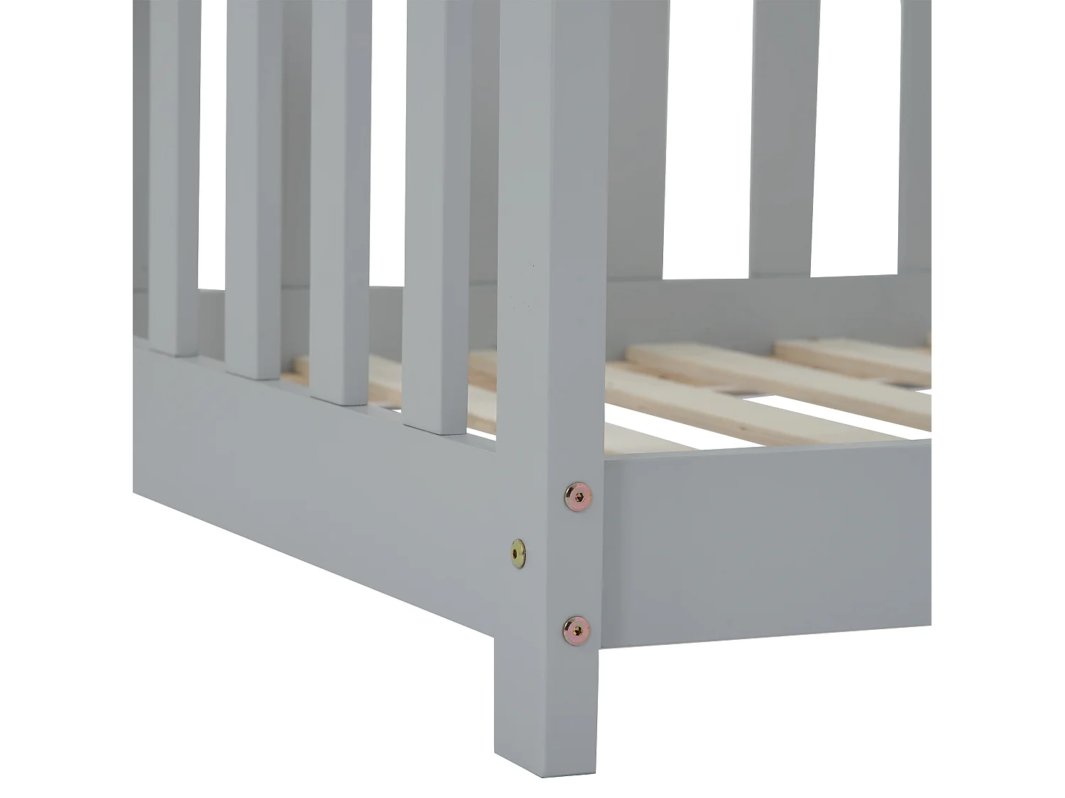 Lit enfant 90x200cm avec barrière de sécurité et sommier à lattes en gris pour enfants et adolescents