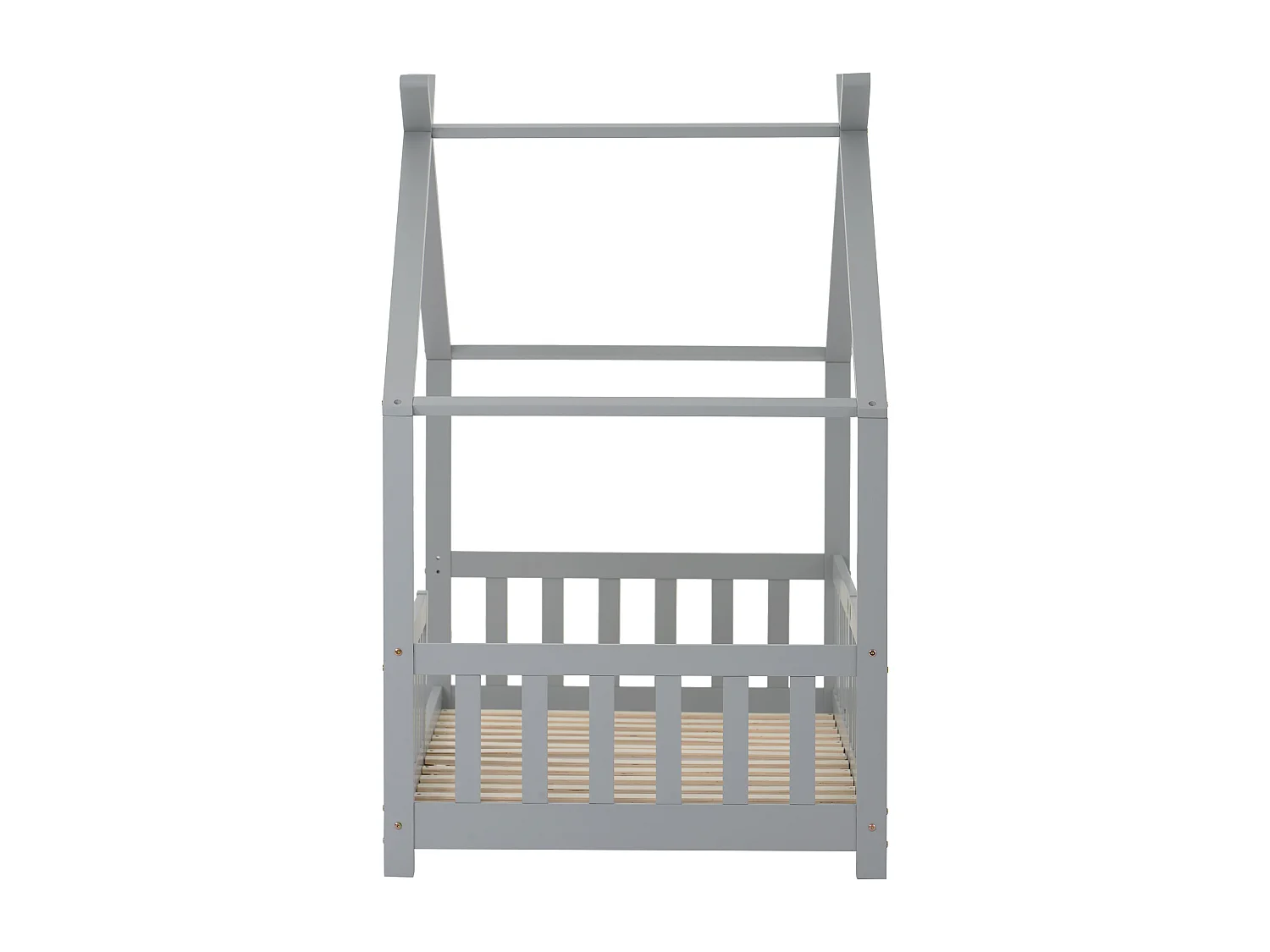 Lit enfant 90x200cm avec barrière de sécurité et sommier à lattes en gris pour enfants et adolescents