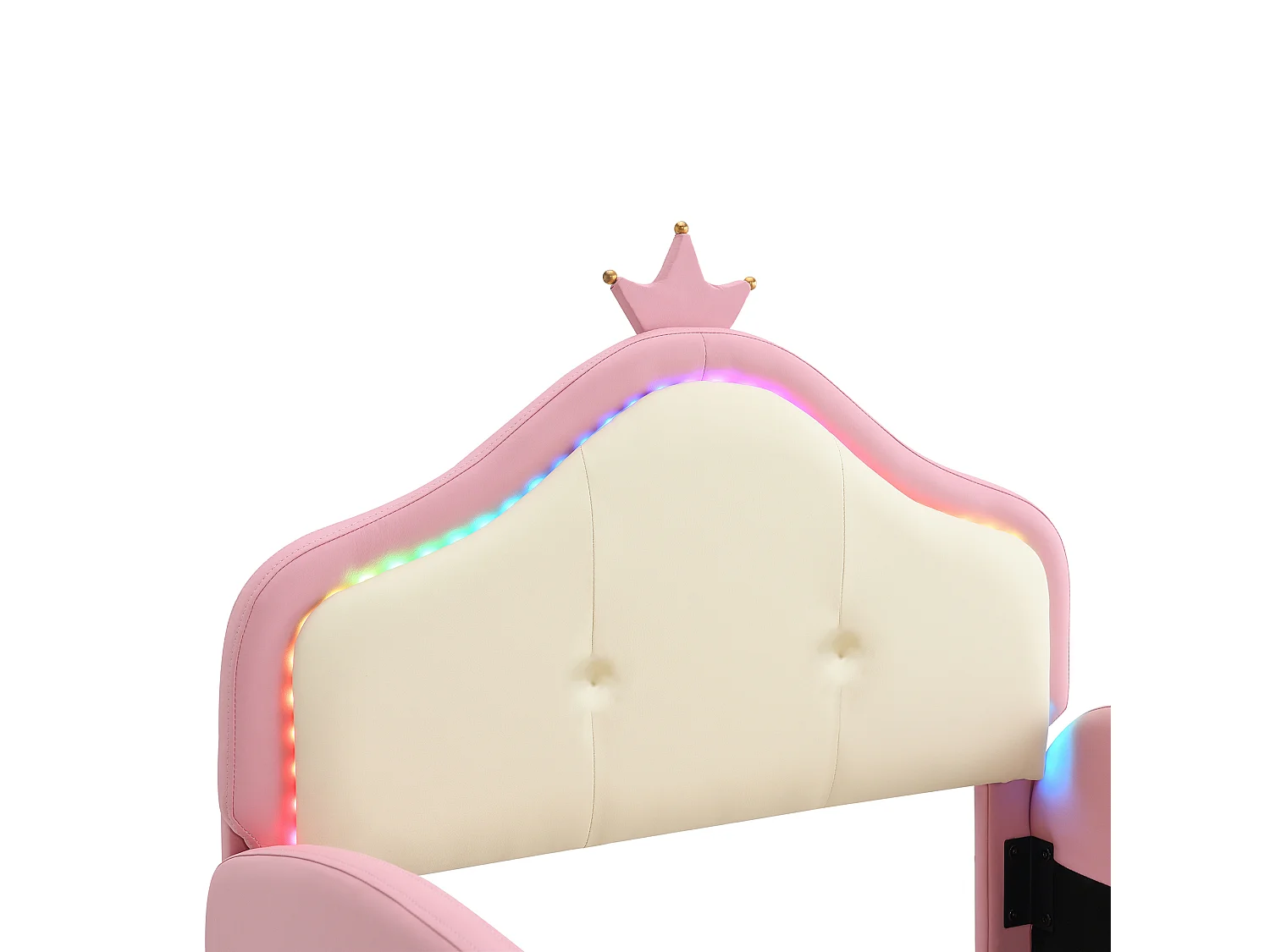 Lit enfant 90x200 cm avec LED multimode, avec toboggan et escalier, avec bords souples, en PU, rose beige (Sans matelas)