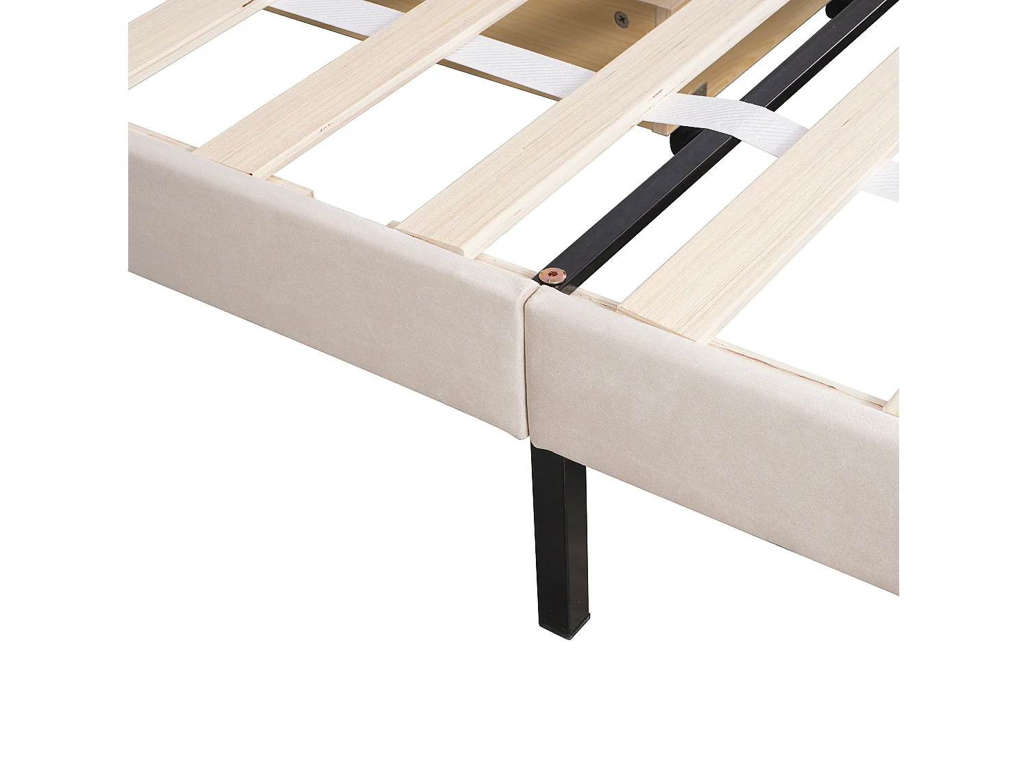 Lit simple 90x200 cm avec sommier à lattes, tiroir de rangement et tête de lit en velours beige (Sans matelas)