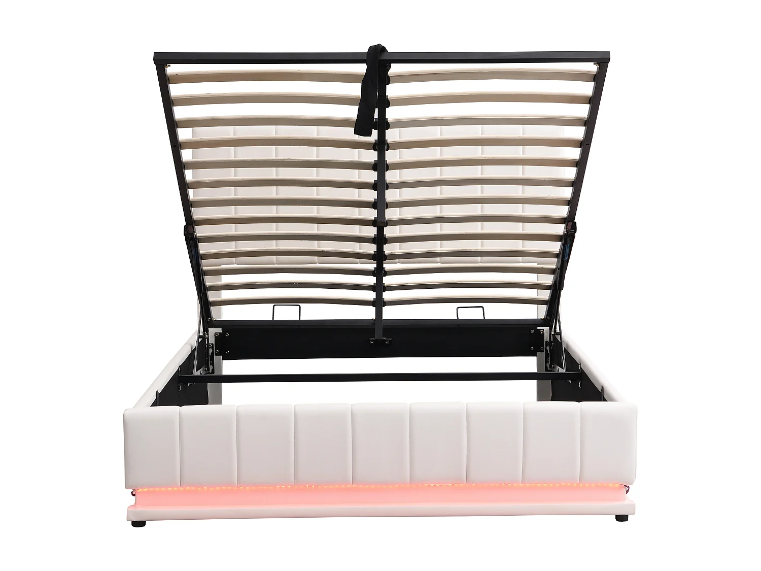 Lit double 140x200 cm avec LED, rangement hydraulique et sommier à lattes en métal, similicuir rembourré blanc (Sans matelas)