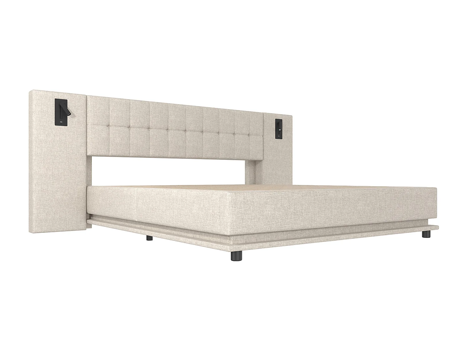 Lit double 180x200 cm avec bande LED multicolore, avec spot et port USB, lin, beige (Sans matelas)