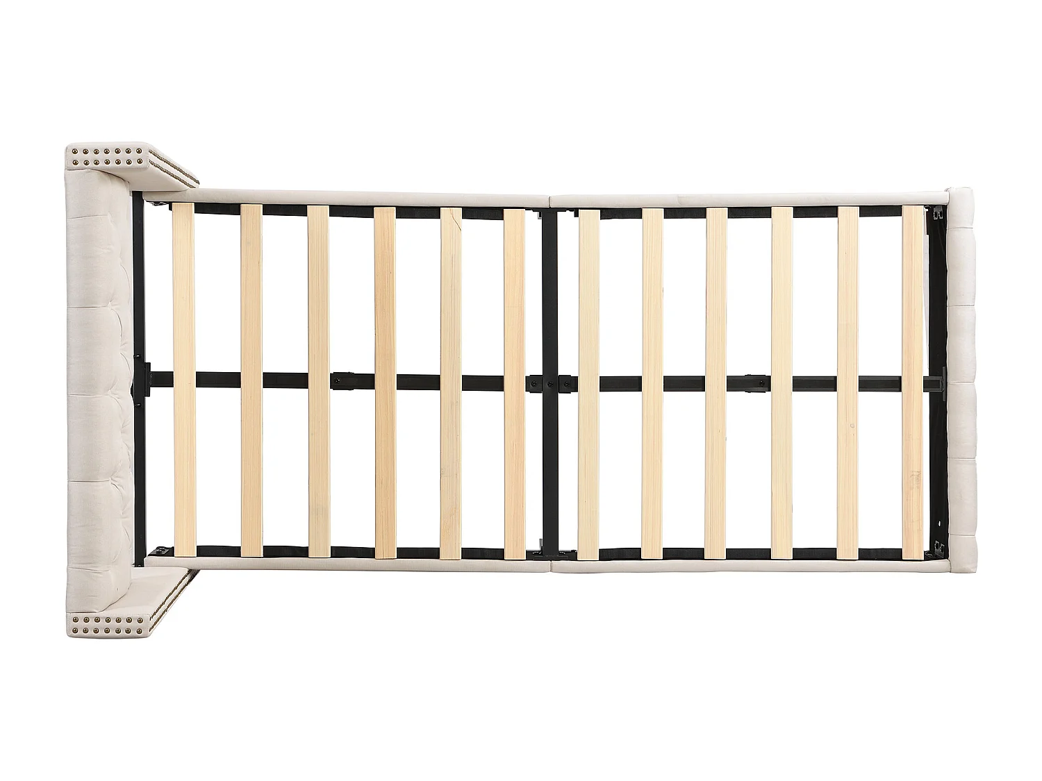 Lit simple 90x200 cm avec tête de lit capitonnée et sommier à lattes en lin beige (Sans matelas)