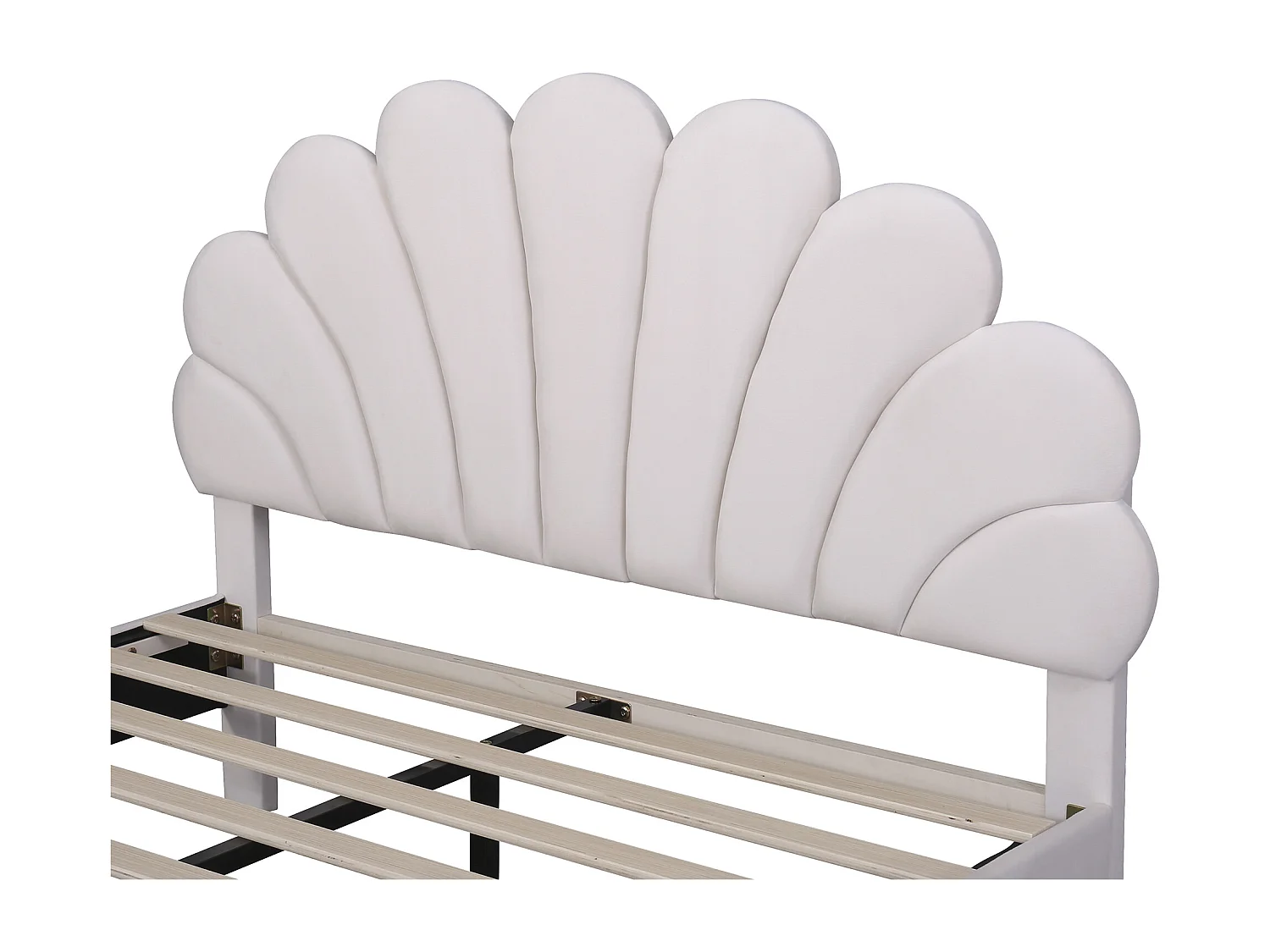 Lit double 140x200cm avec Tête de lit à motifs floraux et sommier à lattes Revêtement velours beige pour adultes et adolescents