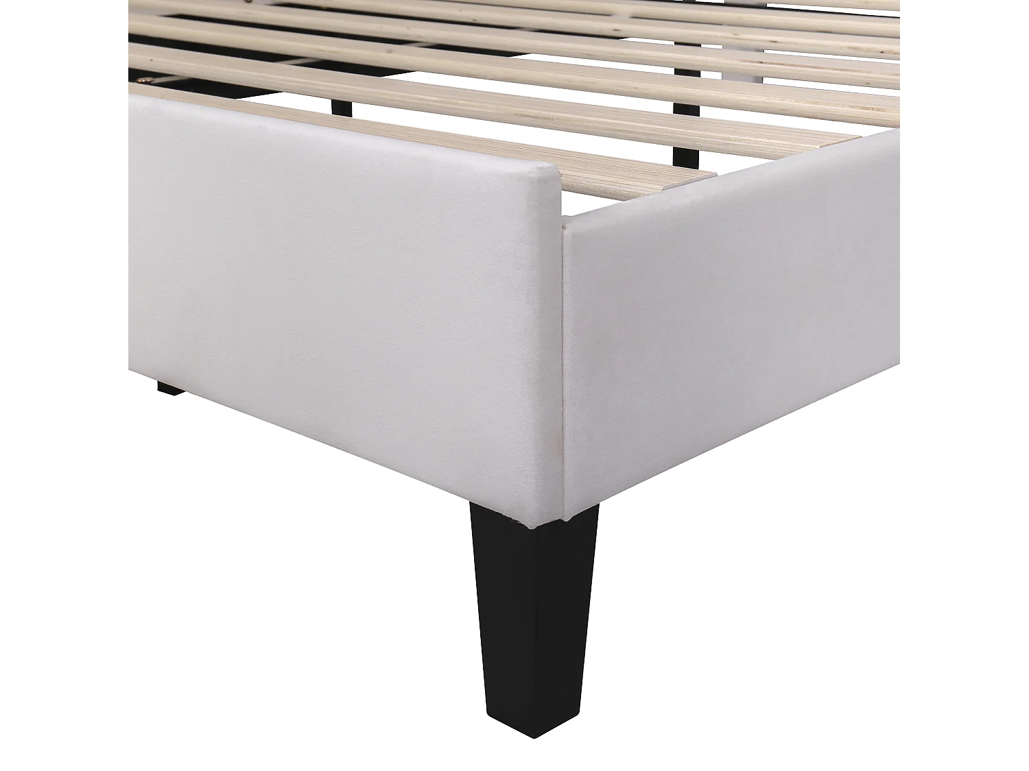 Lit double 140x200 cm avec tête de lit fleurie et sommier à lattes velours beige (Sans matelas)