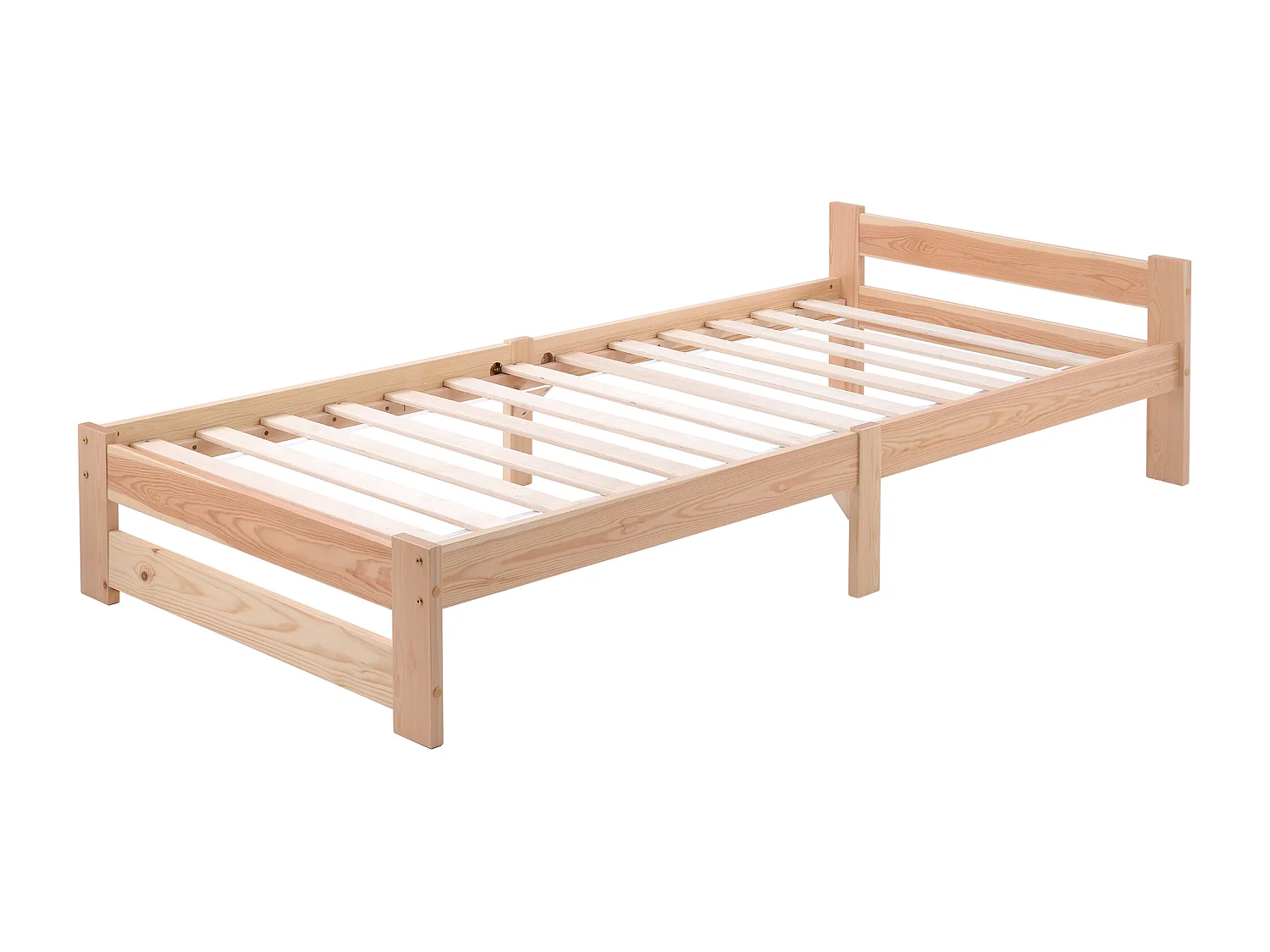 Lit simple 90x200 cm avec tête de lit et lattes intégrées, structure stable en bois naturel (Sans matelas)